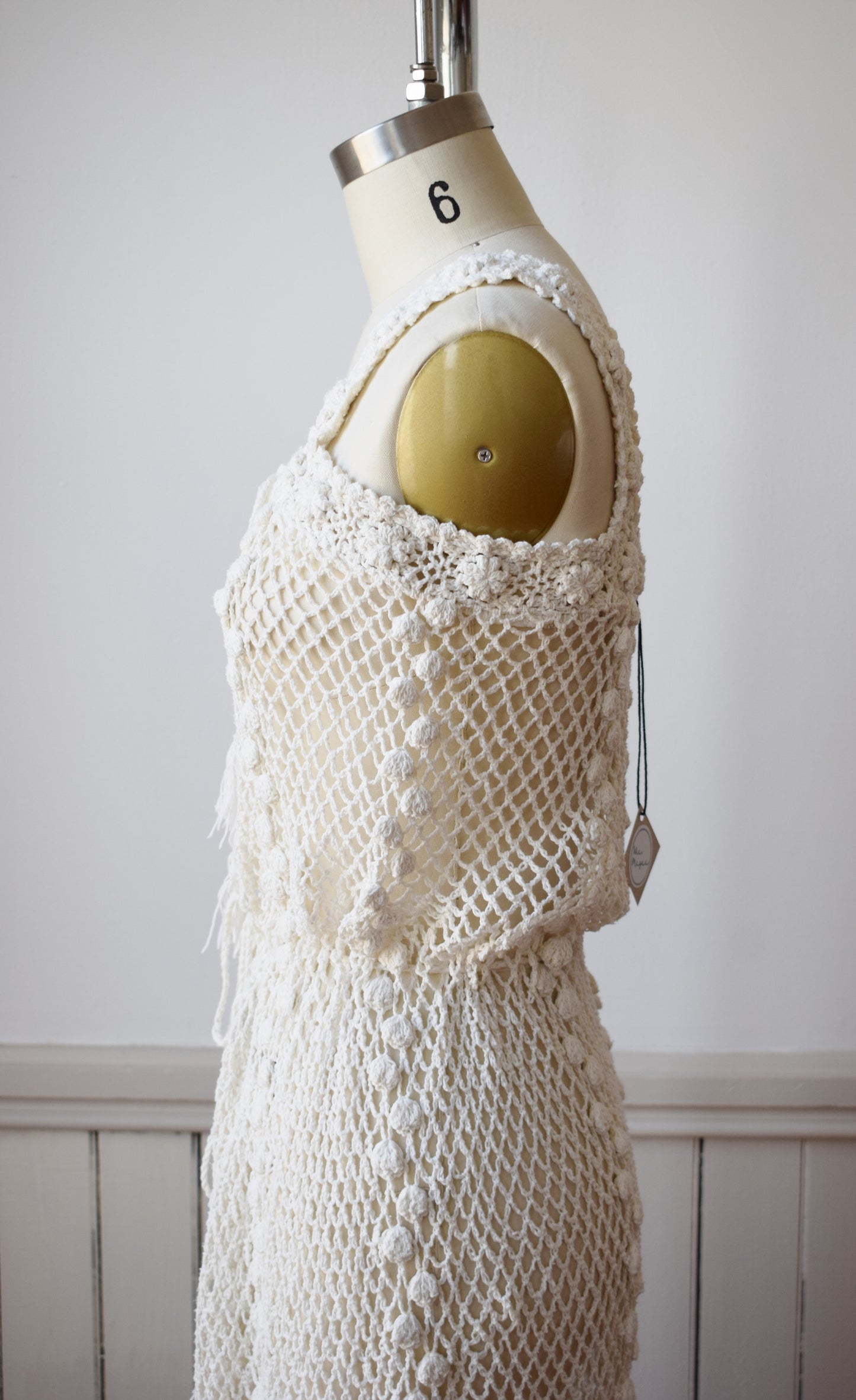 1970s Cotton Popcorn Crochet Dress | S/M