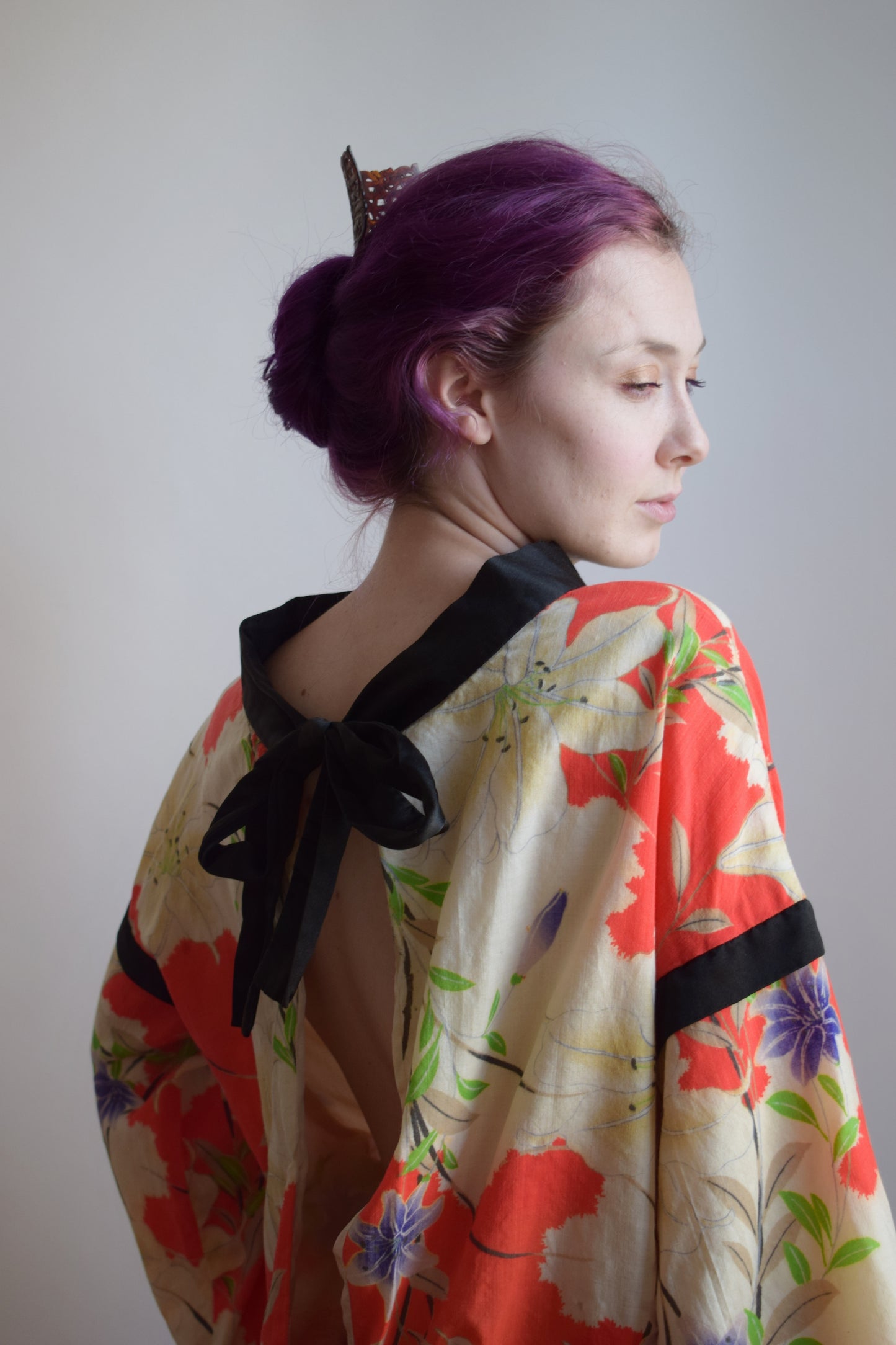 Antique 1920s Wool and Pongee Tie Top | OS
