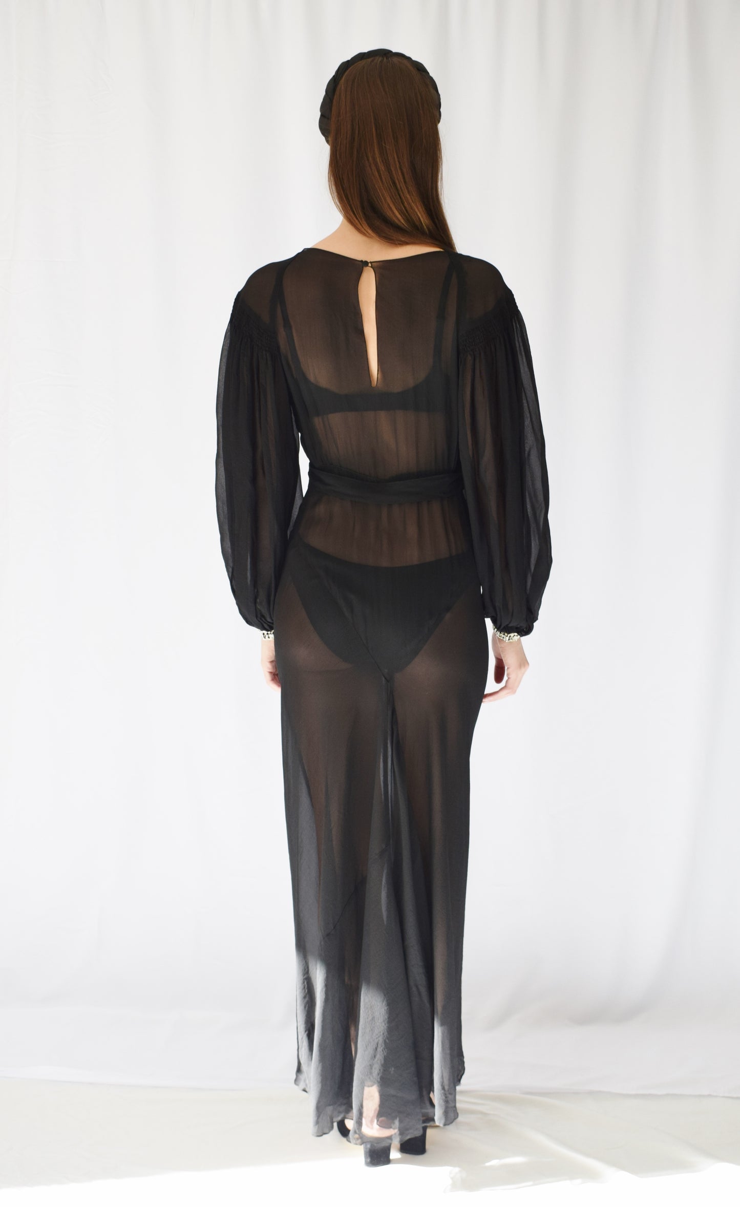 1930s Sheer Silk Gown with Balloon Sleeves | S/M