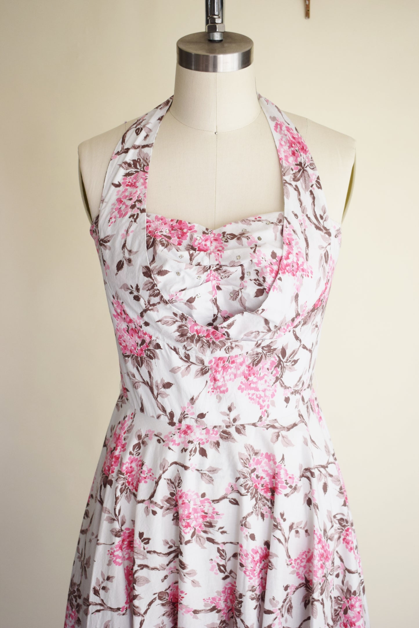 1950s Floral Cotton Halter Dress