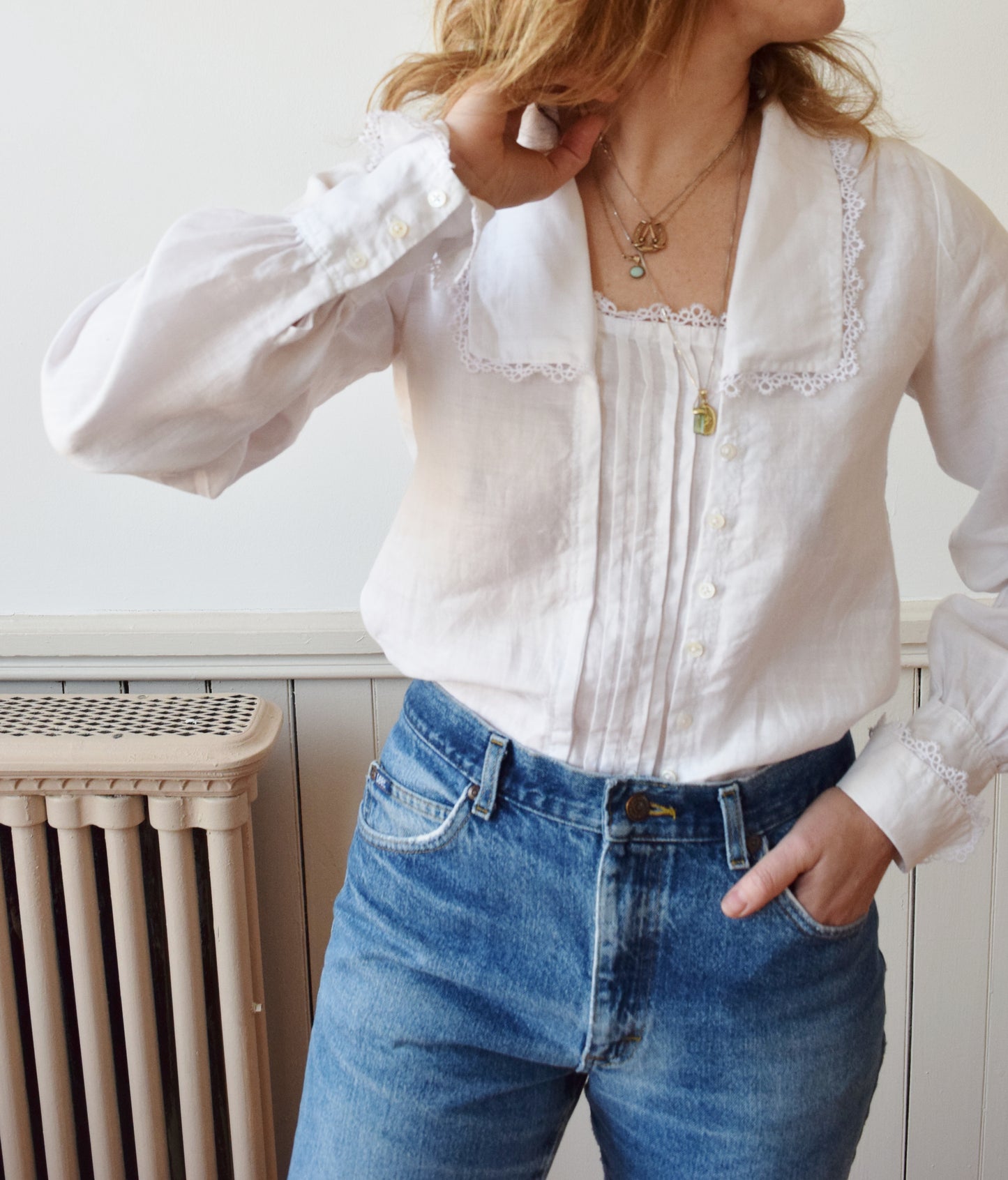Edwardian Style Linen Blouse | S/M