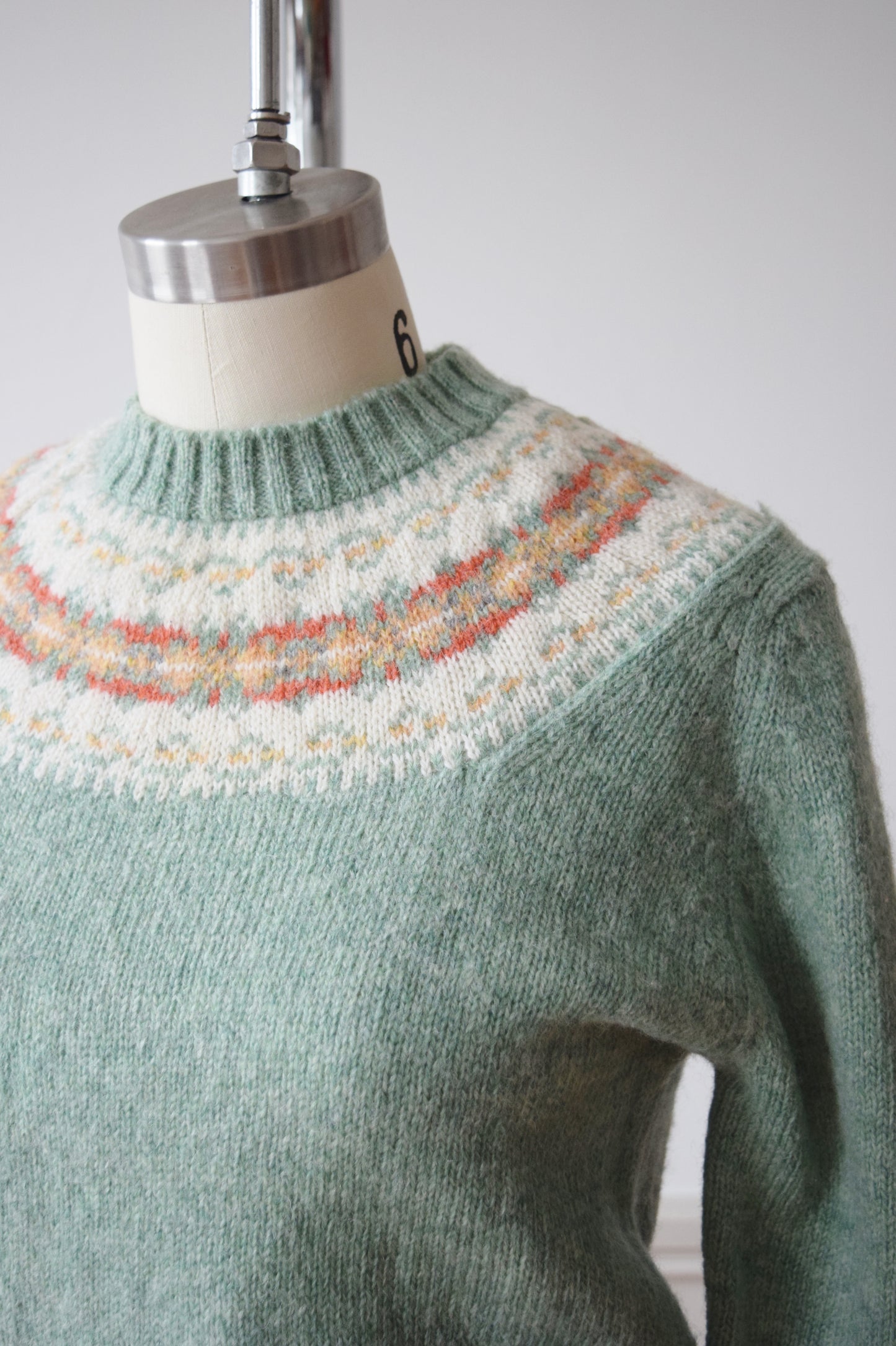 1970s Fair Isle Sage Green Pullover Sweater | S-S/M