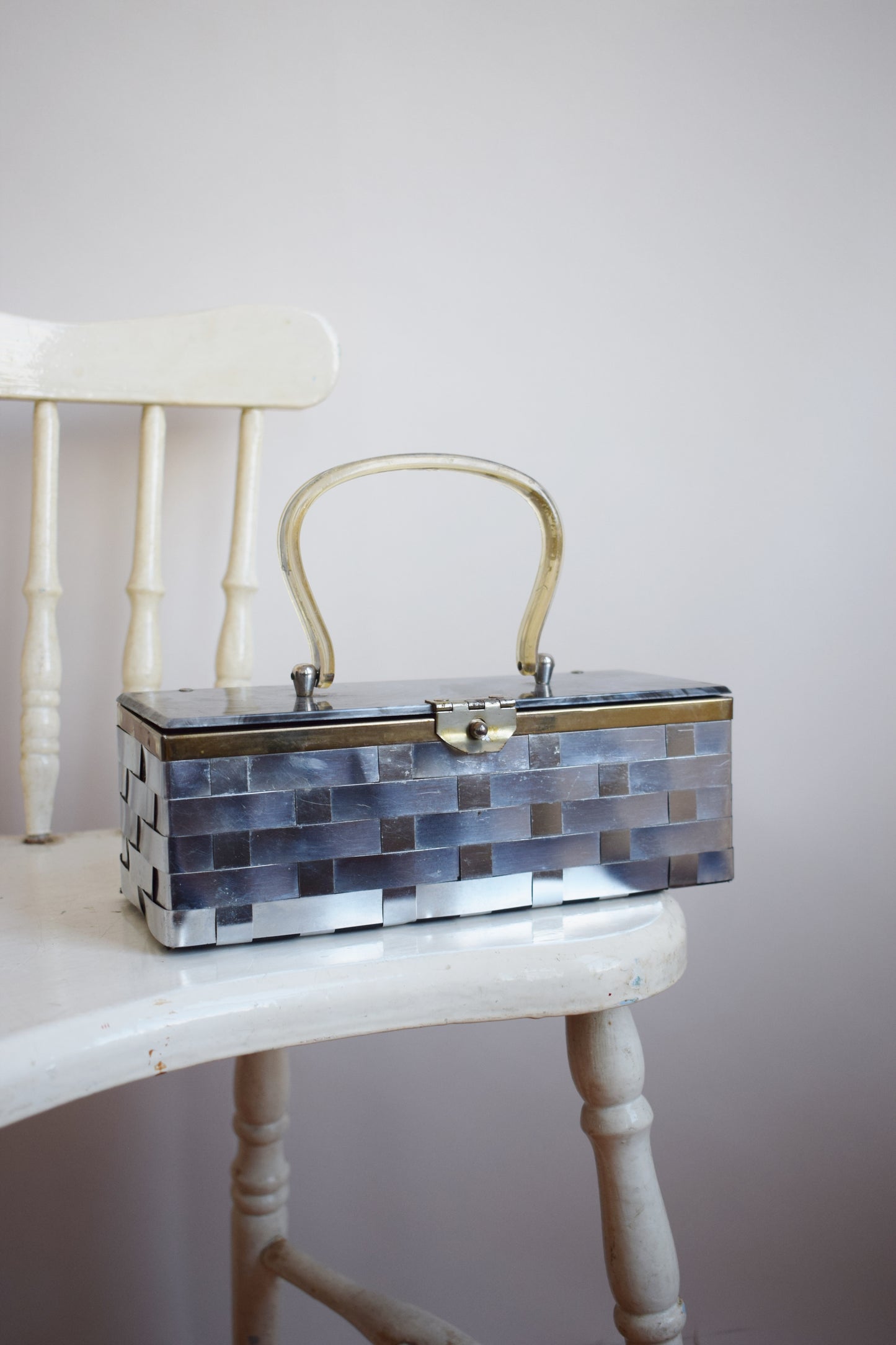 1950s Lucite and Woven Metal Handbag