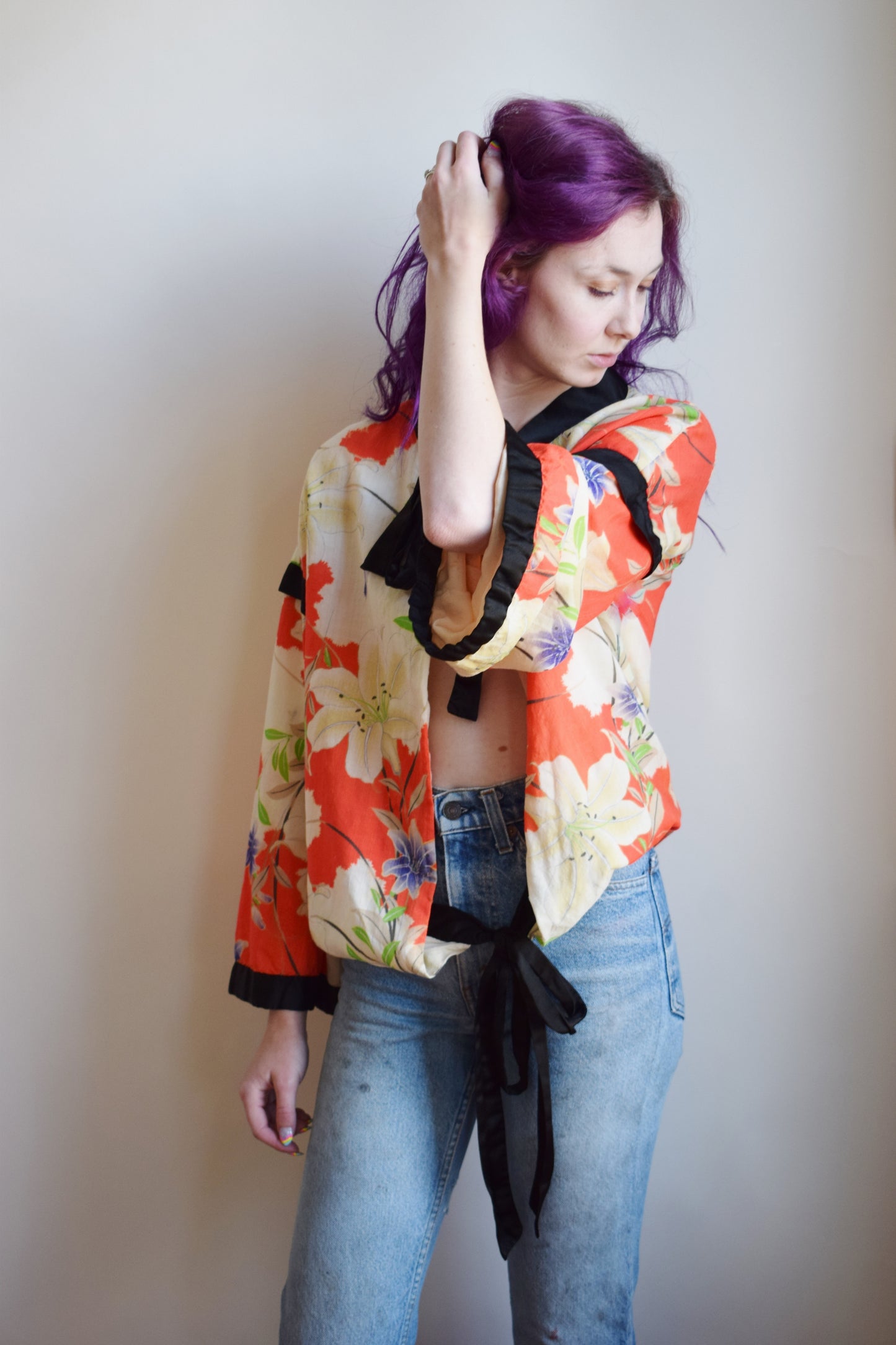 Antique 1920s Wool and Pongee Tie Top | OS