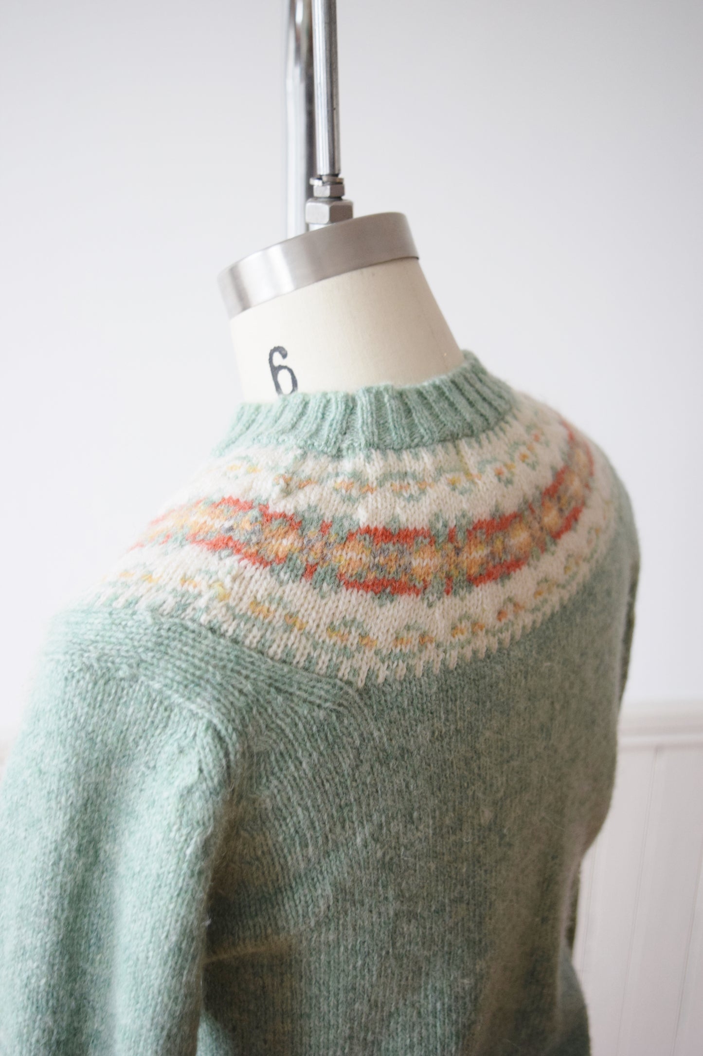 1970s Fair Isle Sage Green Pullover Sweater | S-S/M