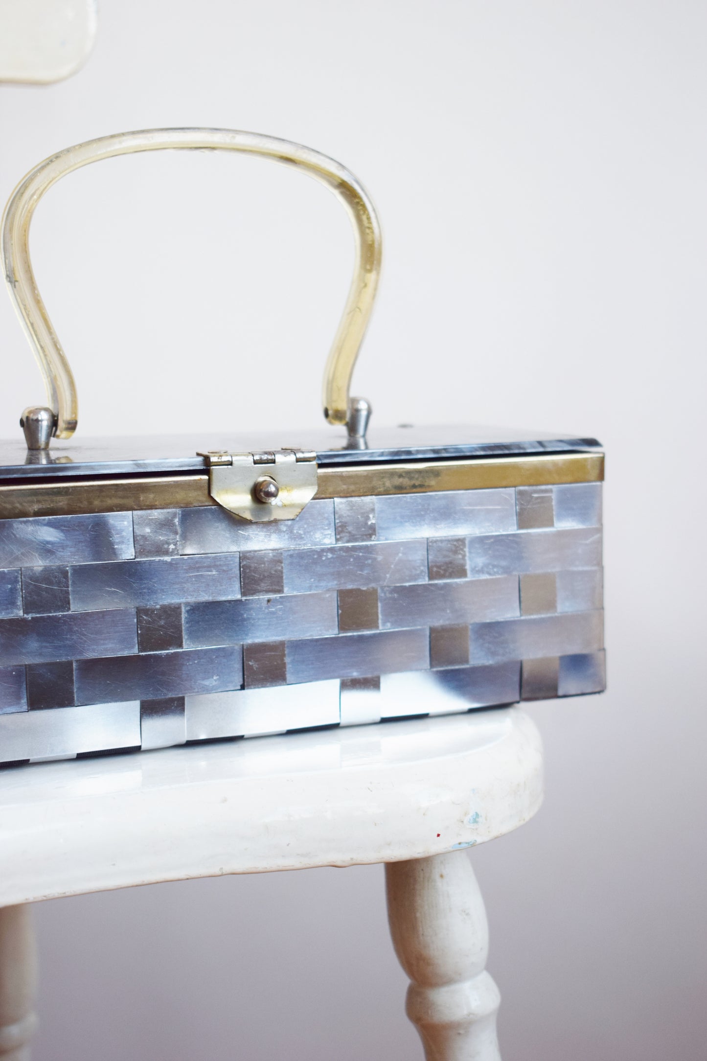 1950s Lucite and Woven Metal Handbag