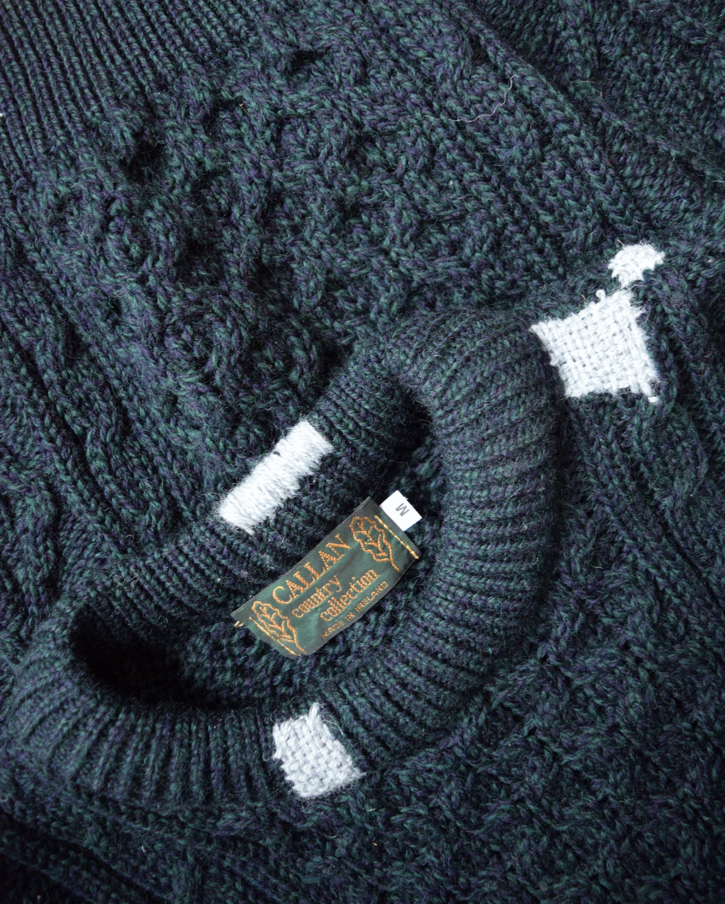 Hand Darned Irish Wool Cable Knit in Forest Green | M/L