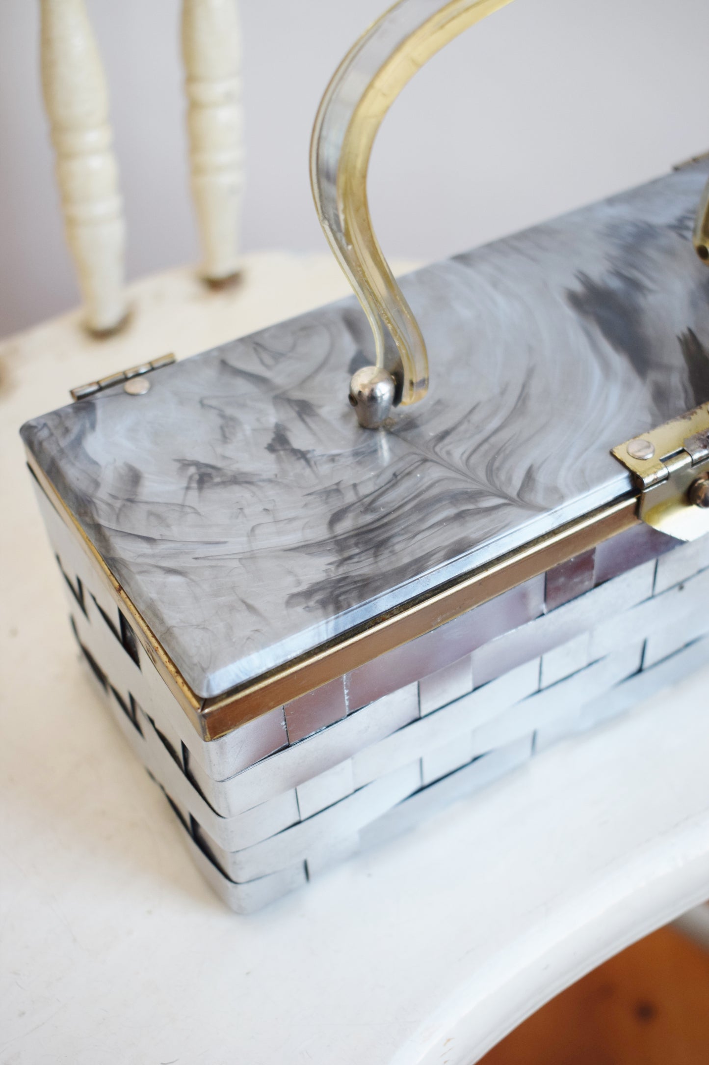 1950s Lucite and Woven Metal Handbag