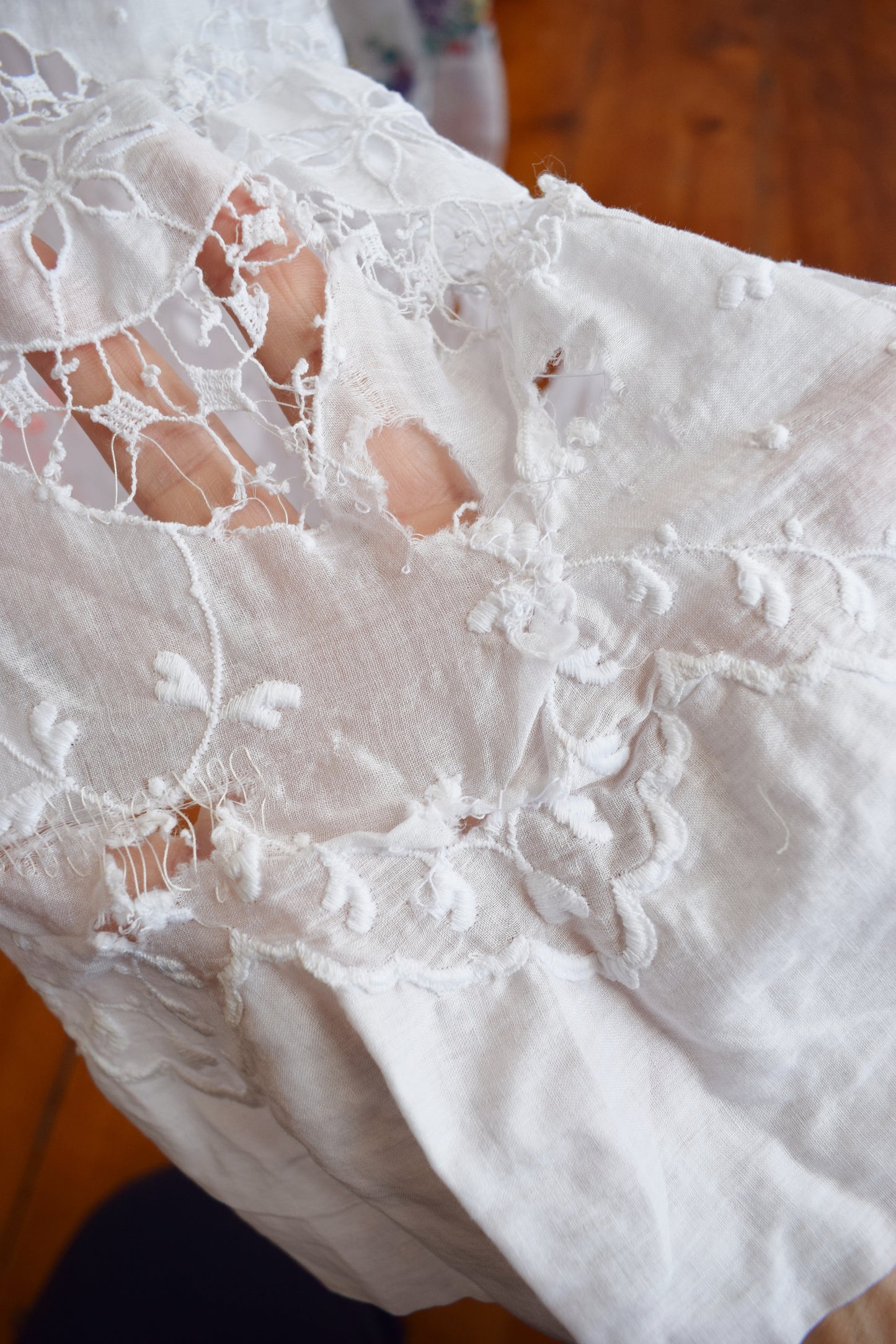 Edwardian Lawn Dress with Crescent Moon Lace and Sash | XS