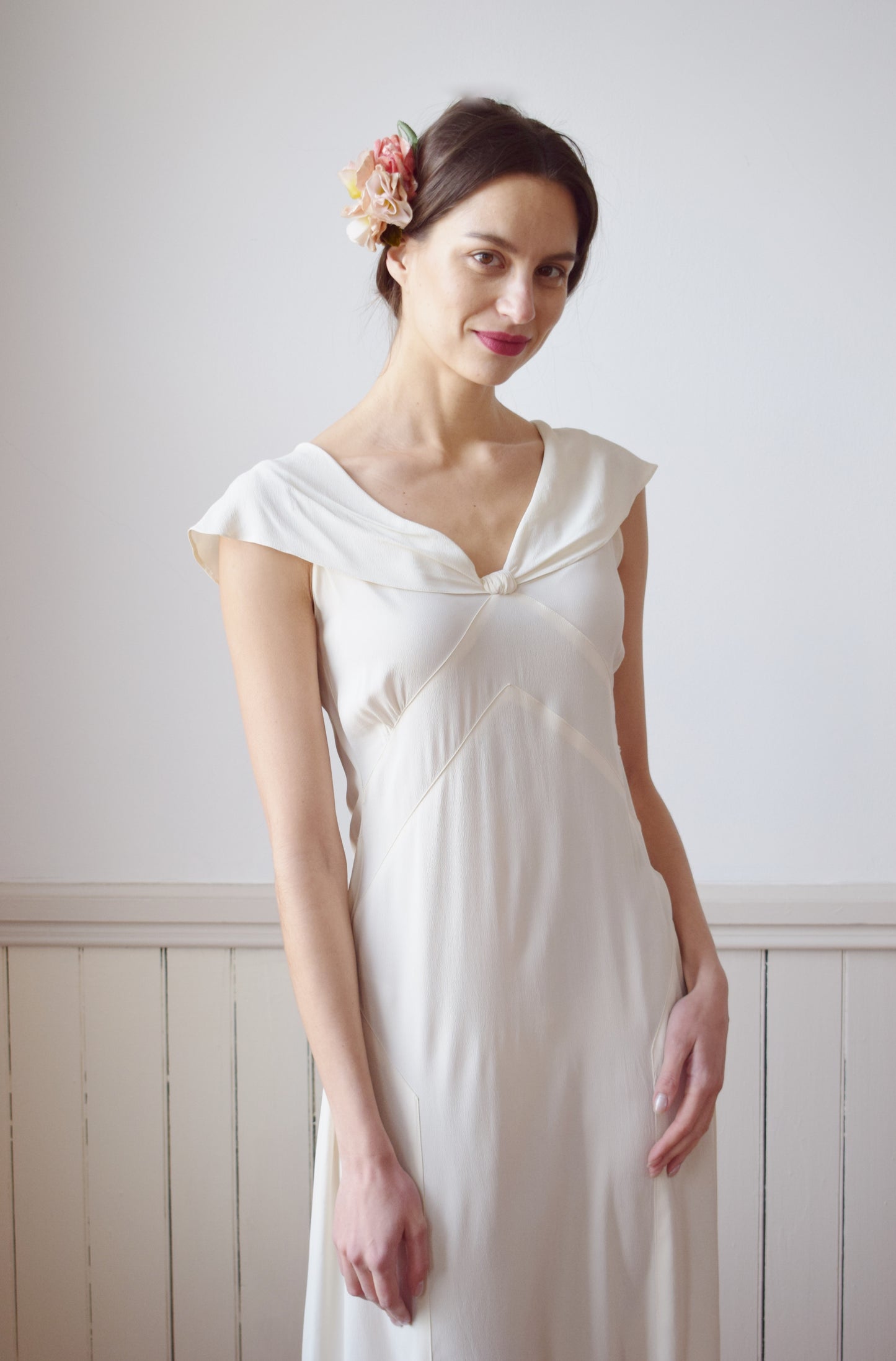 1930s Cream Rayon Gown | S