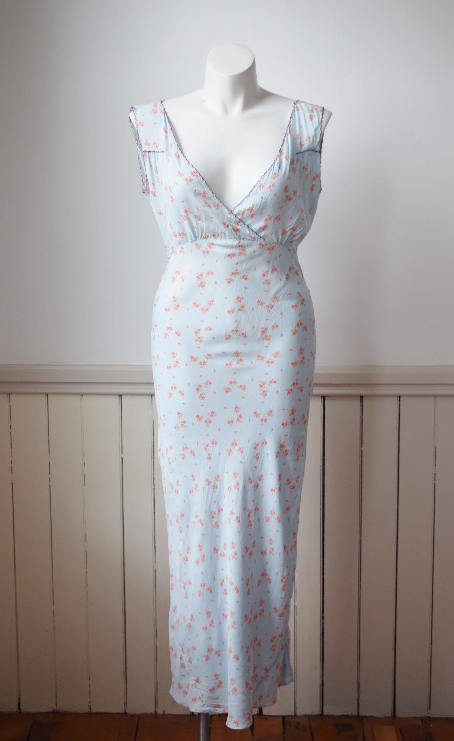 1940s Baby Blue Floral Slip Dress | L