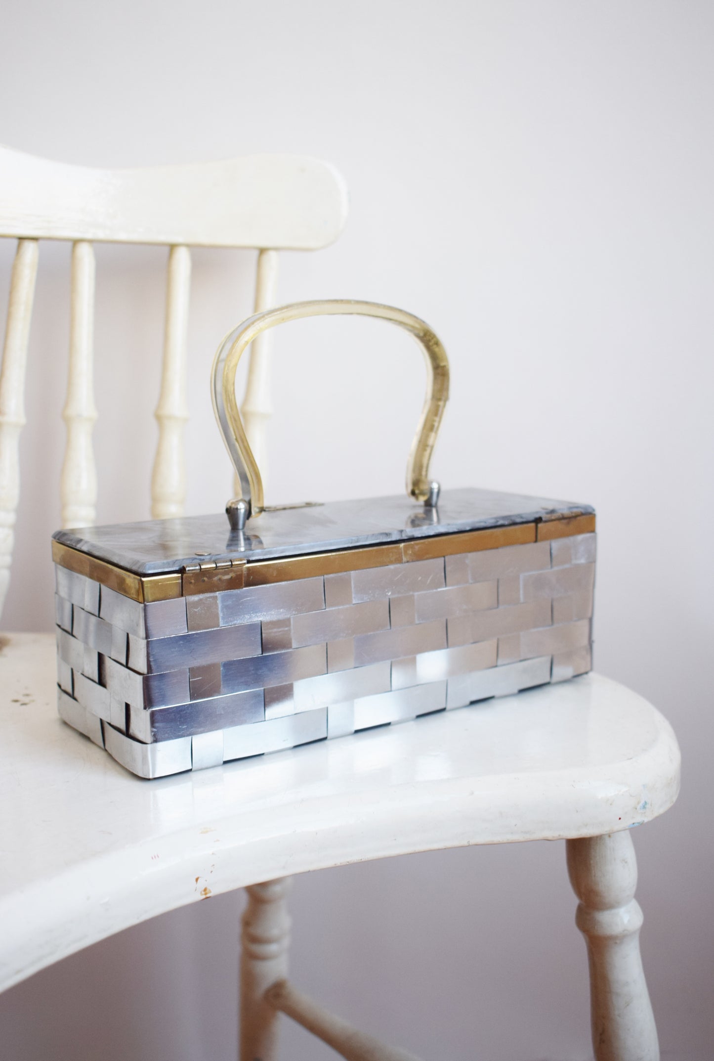 1950s Lucite and Woven Metal Handbag