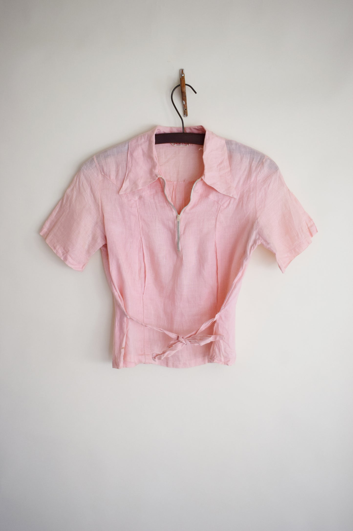 1950s Pink Linen Top with Zipper