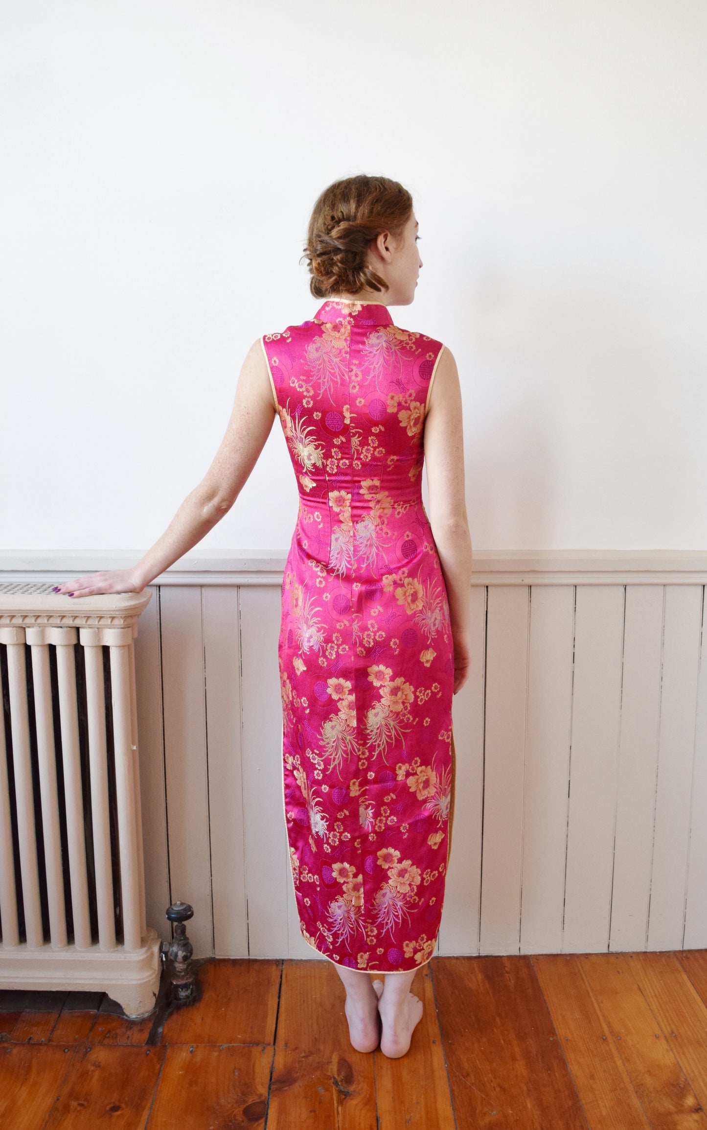 Electric Pink Silk Brocade Cheongsam | XXS