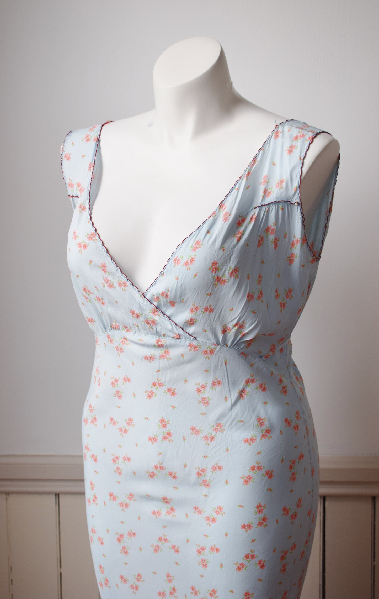 1940s Baby Blue Floral Slip Dress | L