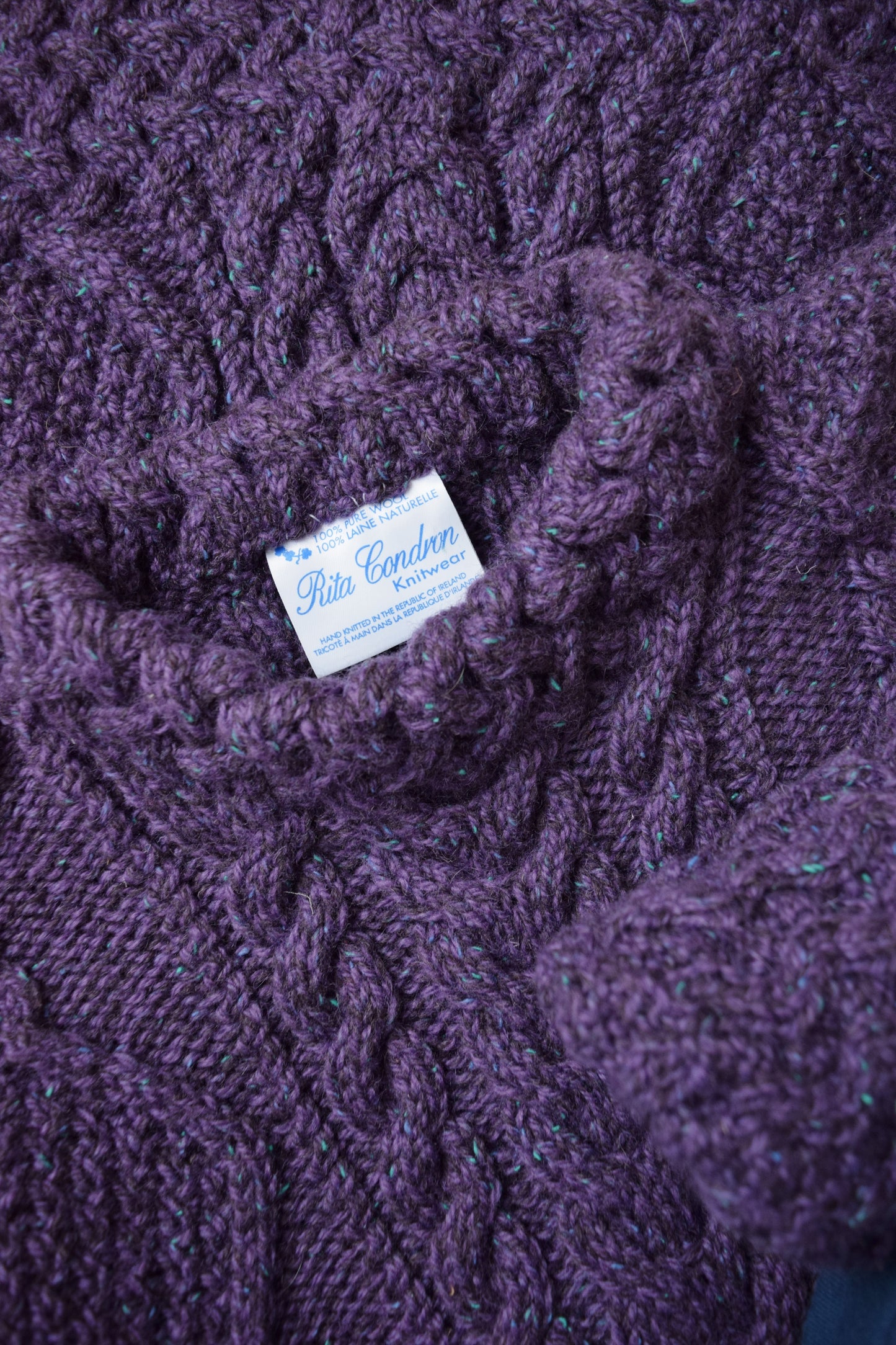 Vintage Irish Wool Cableknit in Plum | Hand Darned | M-L