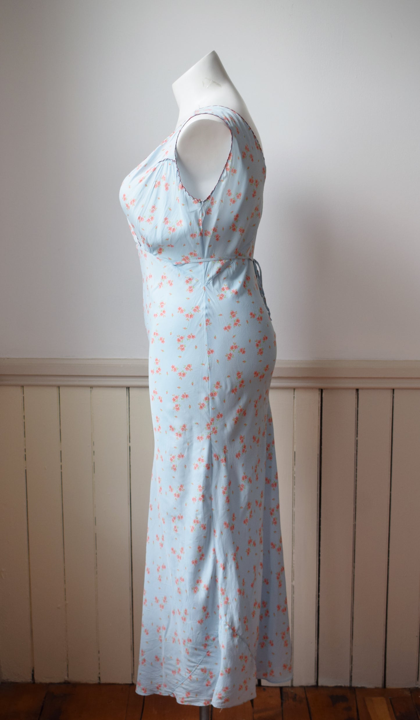 1940s Baby Blue Floral Slip Dress | L