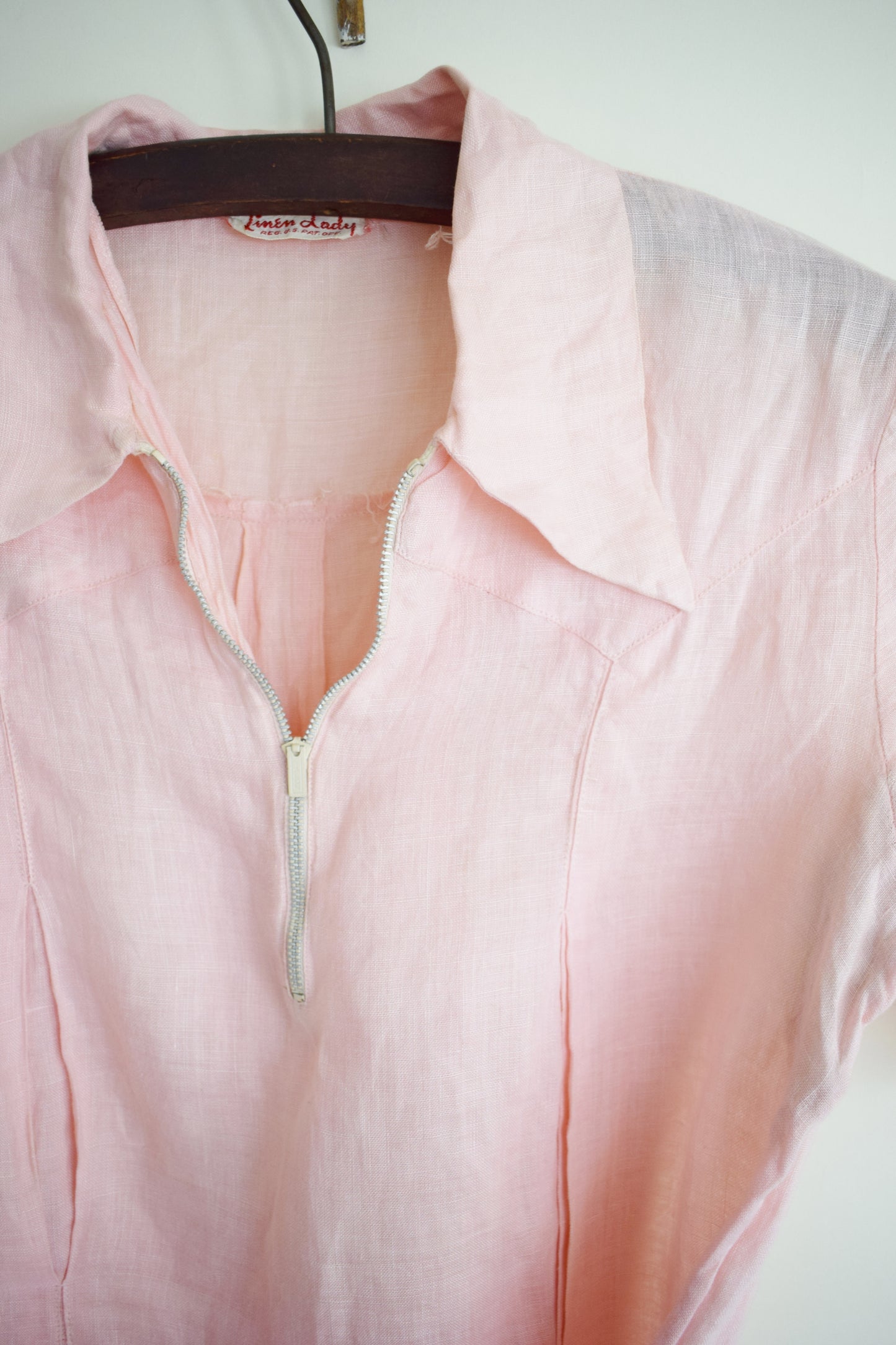 1950s Pink Linen Top with Zipper