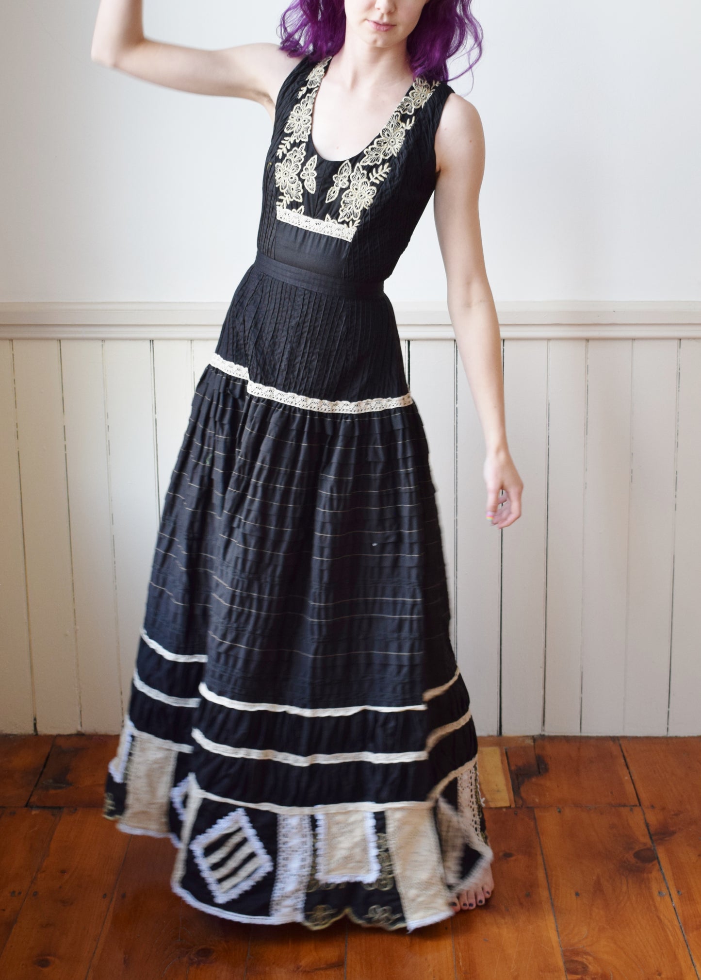 1970s Mexican Cotton Maxi Dress | XS