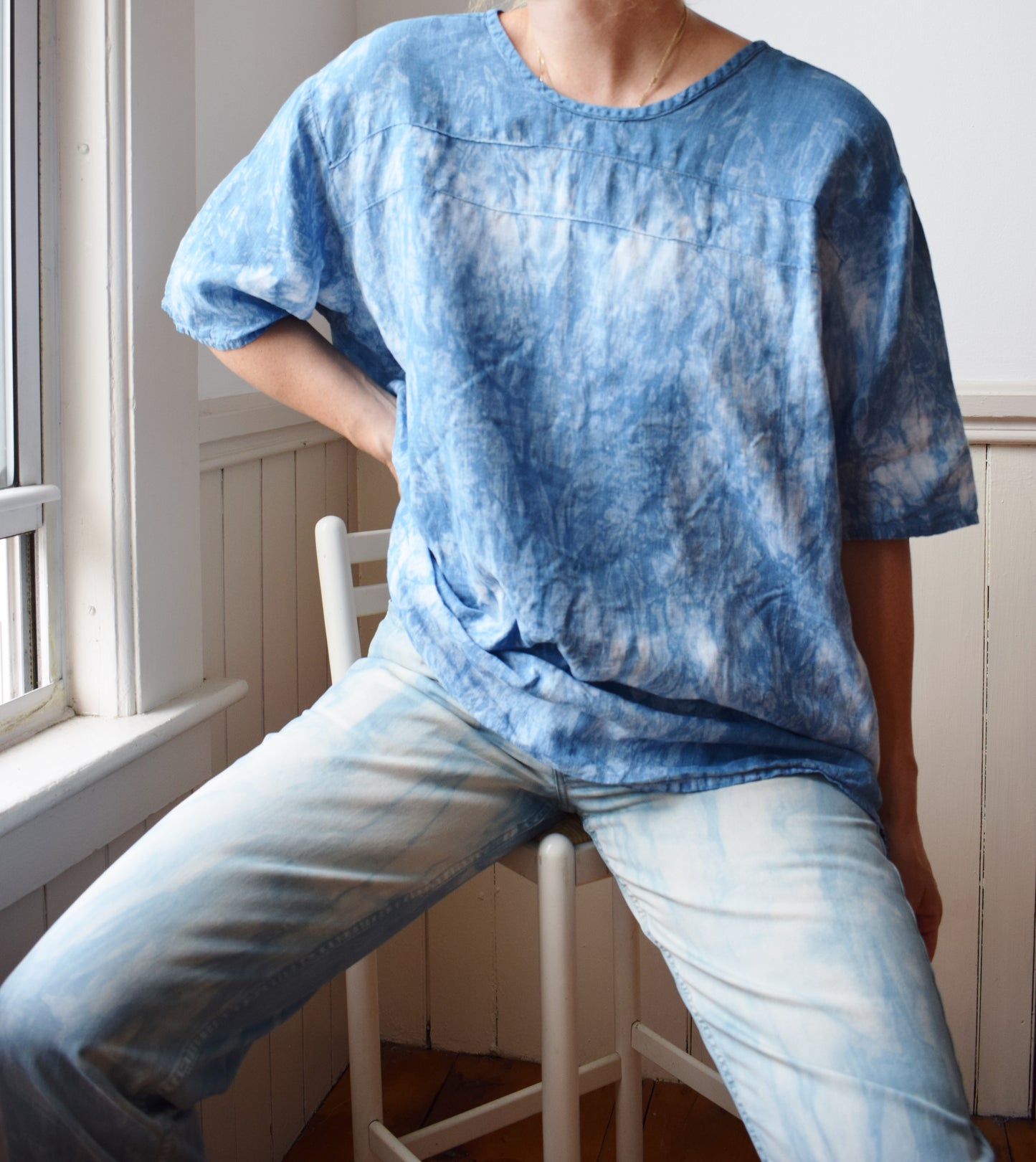 Vintage Boxy Linen Top Dip Dyed in Natural Indigo | XL