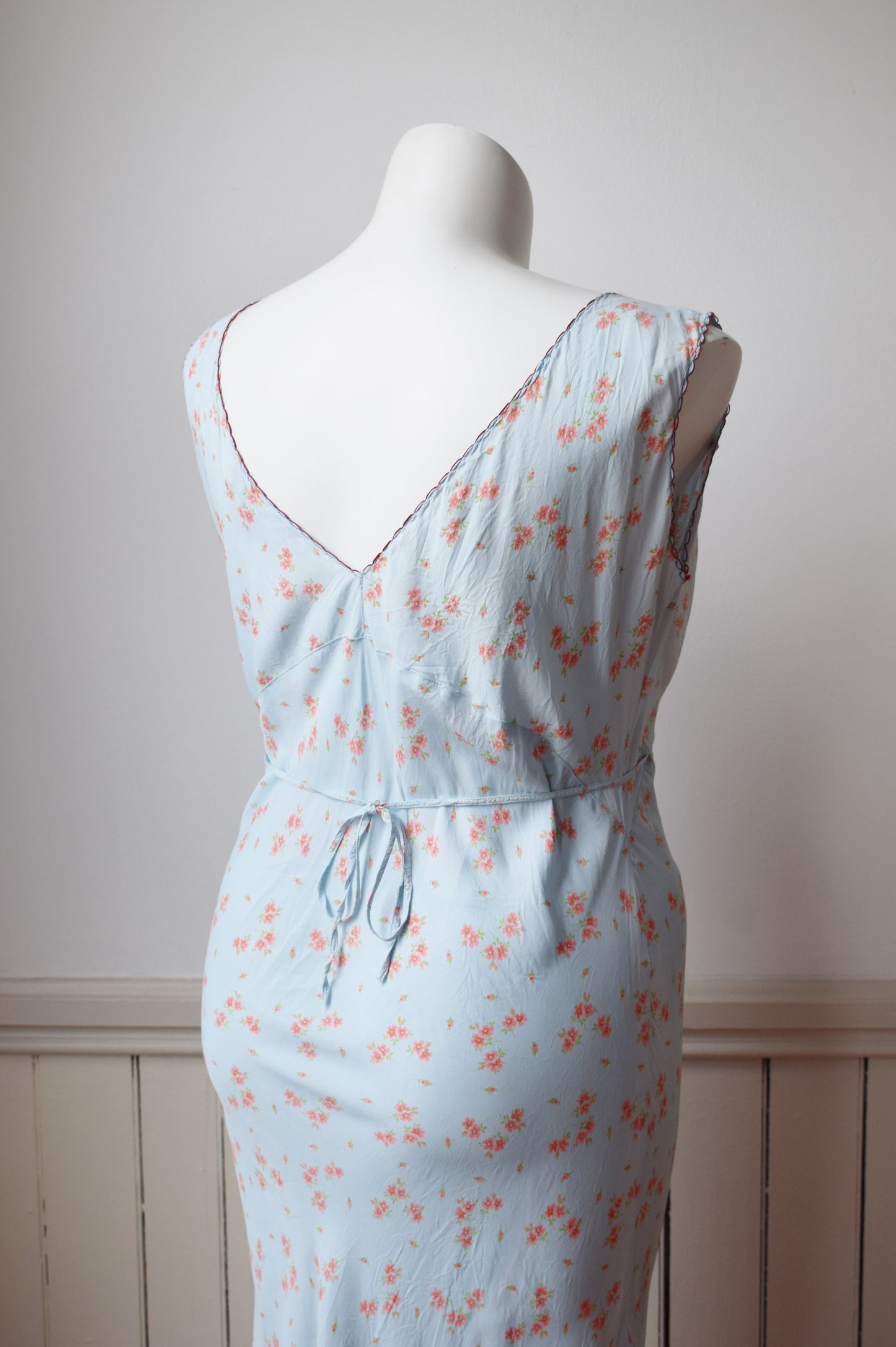 1940s Baby Blue Floral Slip Dress | L