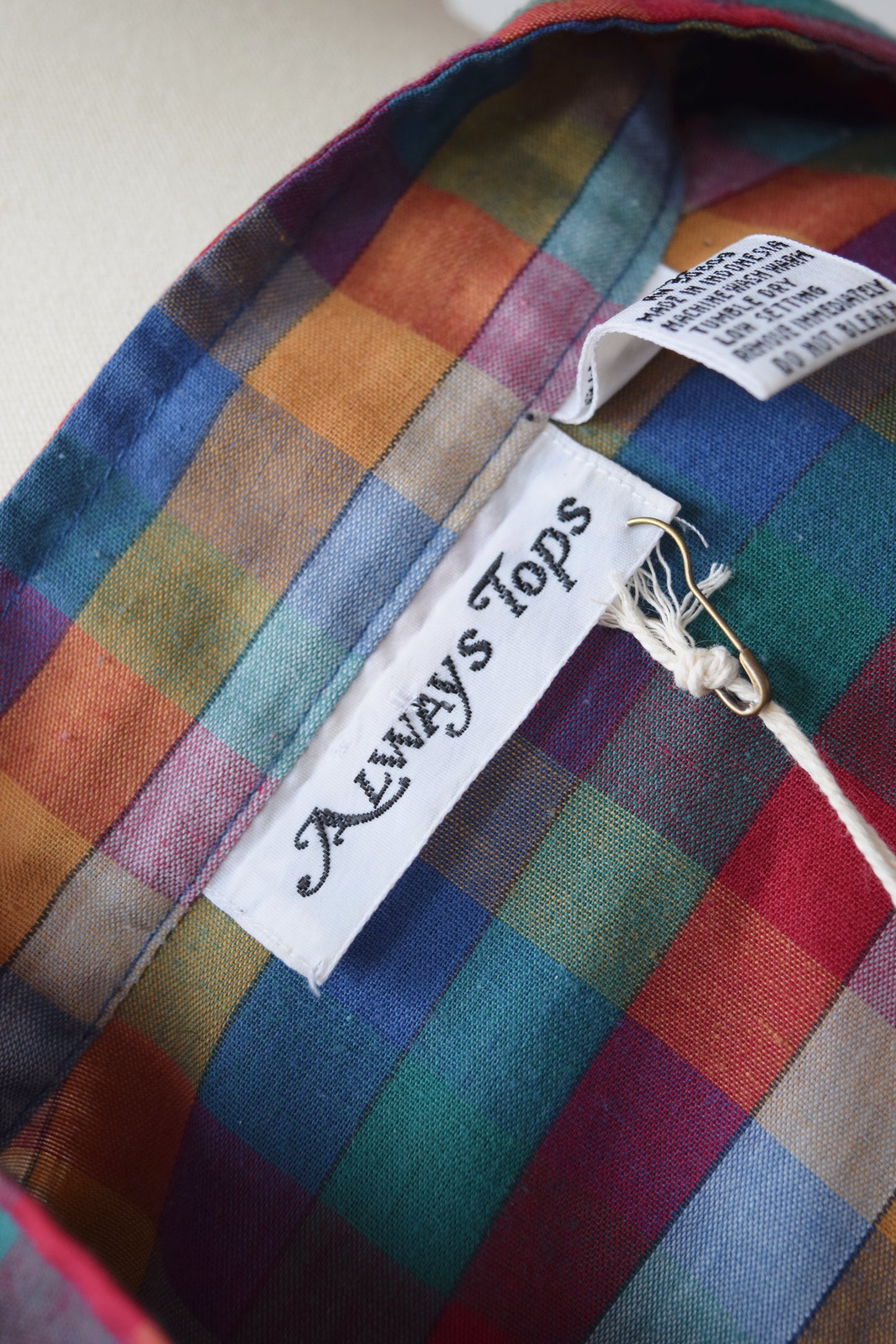 Multi-Colored Gingham Top | 1970s | M