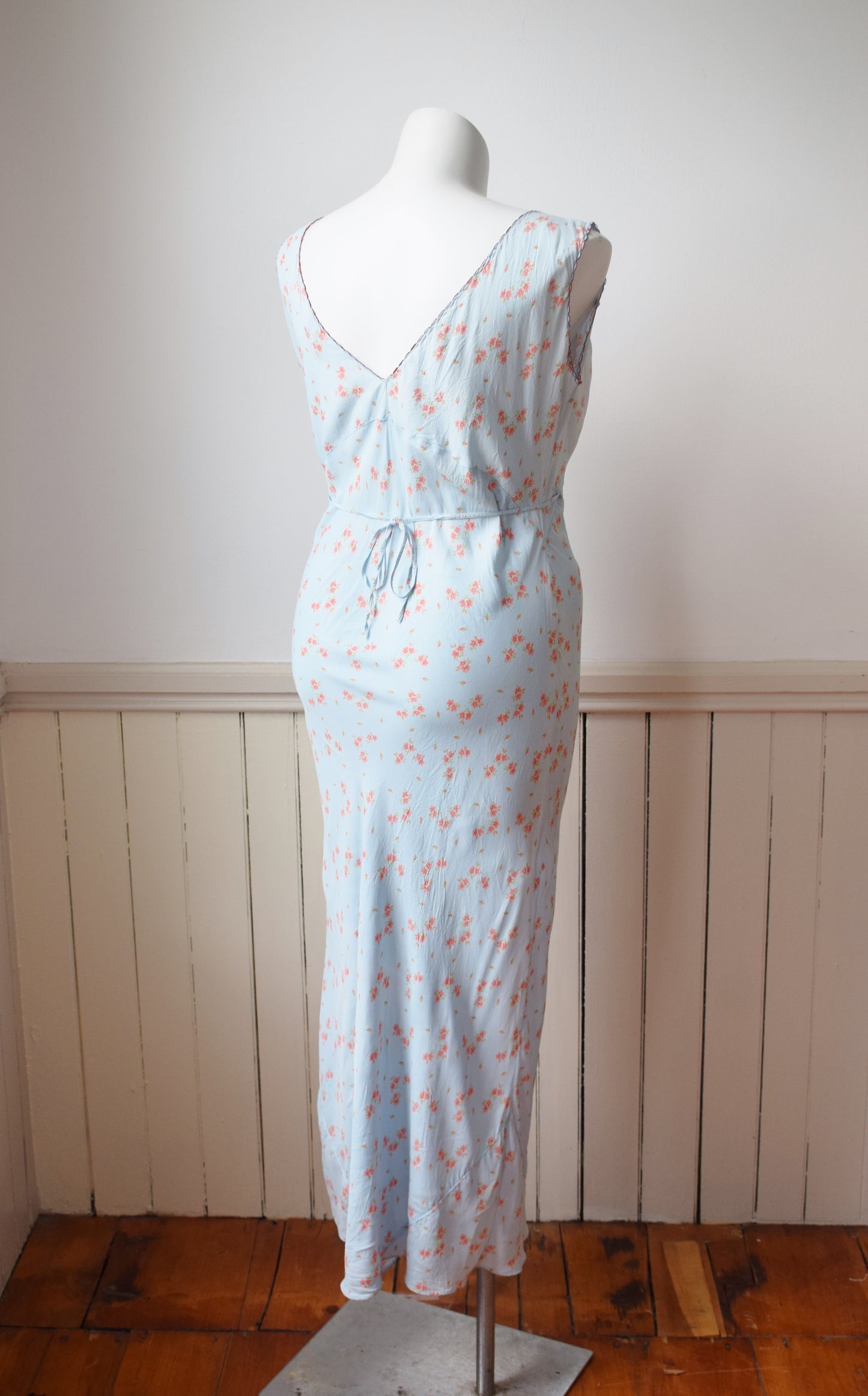 1940s Baby Blue Floral Slip Dress | L
