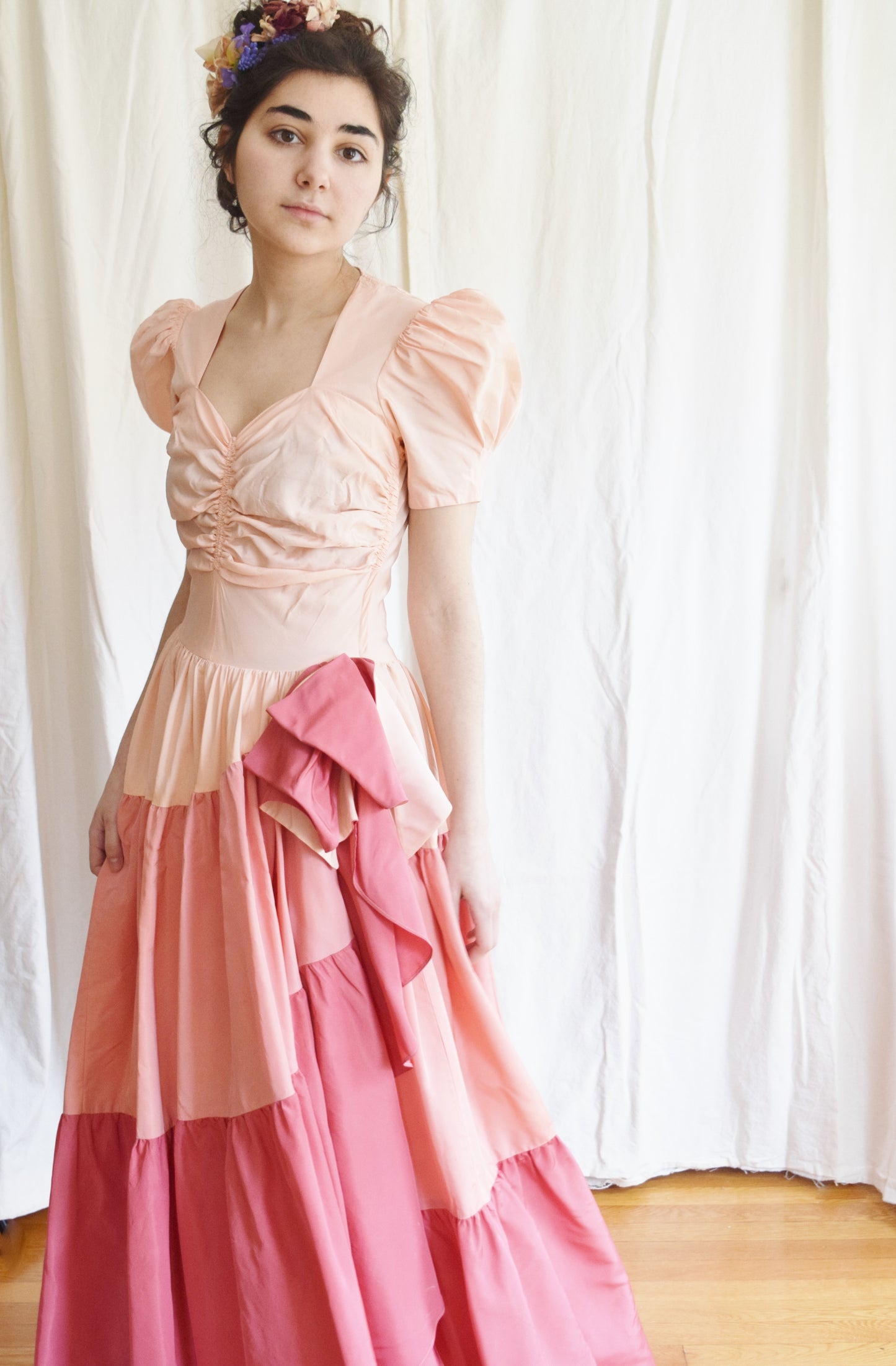 1930s / 1940s Color Block Ombre Pink Gown | c. 1939 Bridesmaids Gown | Vintage Wedding Dress