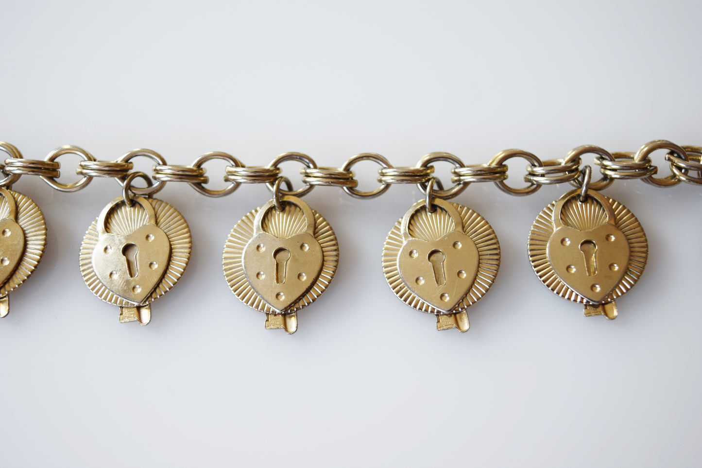 Mid-Century Lock + Key Heart Charm Bracelet