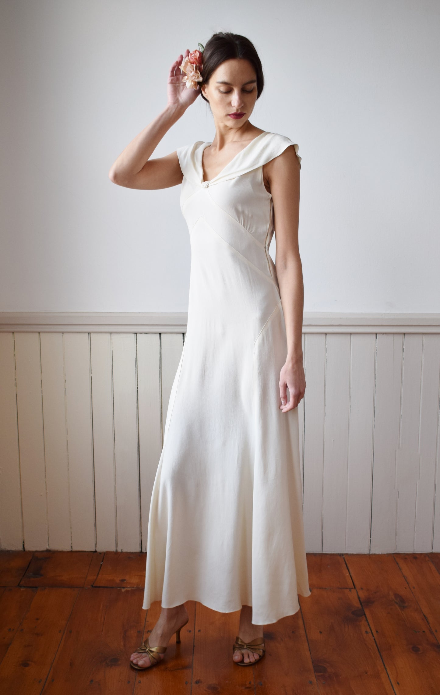 1930s Cream Rayon Gown | S