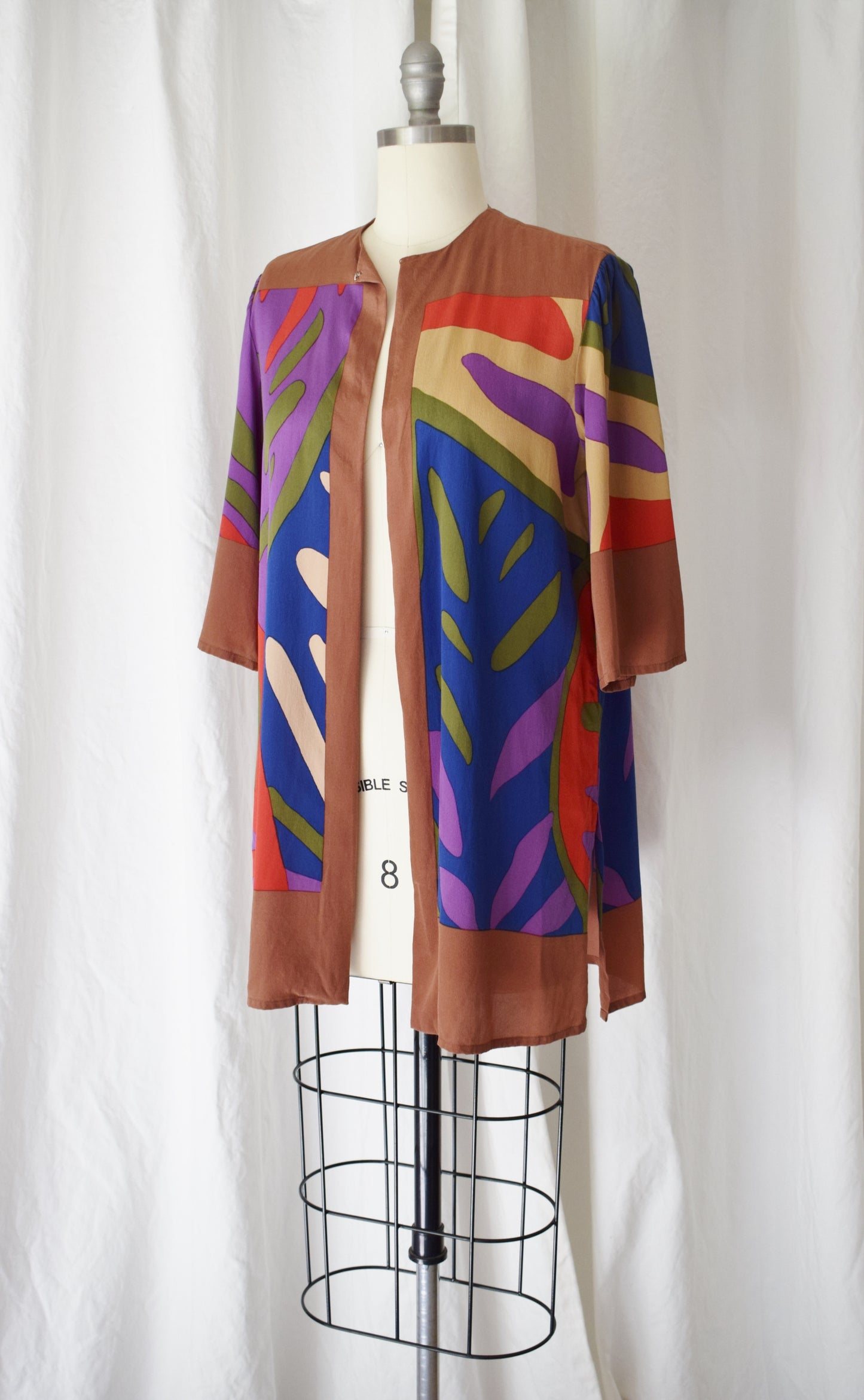 Vintage Bold Leaf Print Silk Jacket | OS