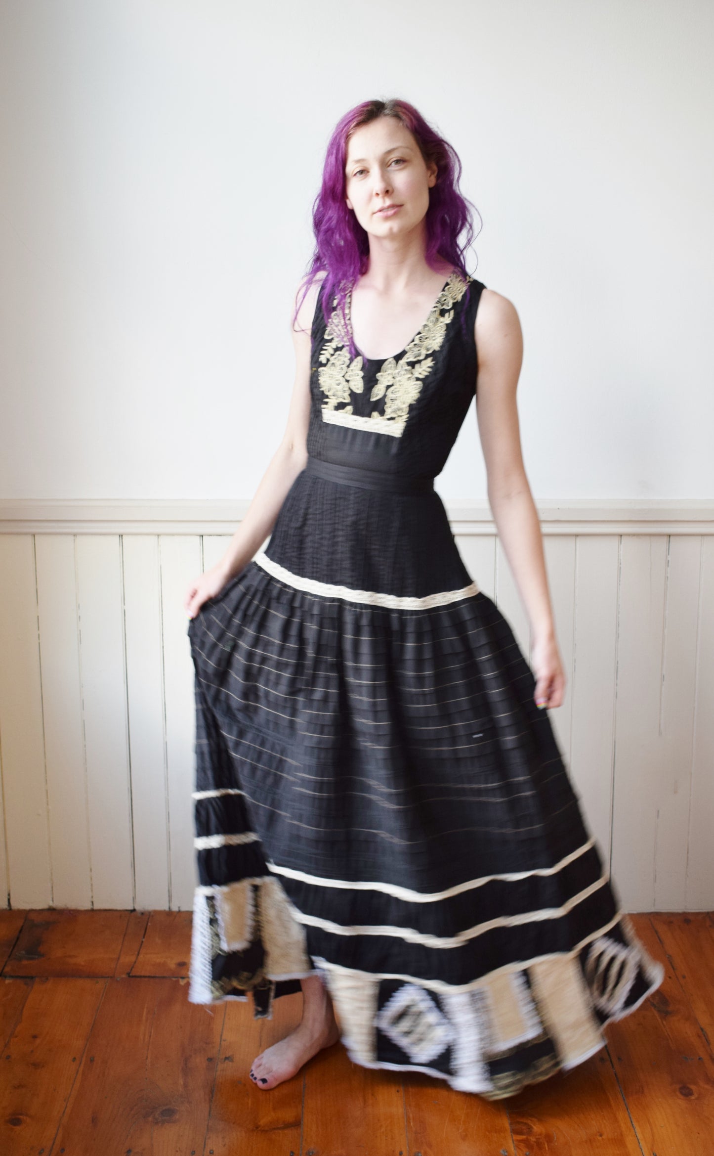 1970s Mexican Cotton Maxi Dress | XS