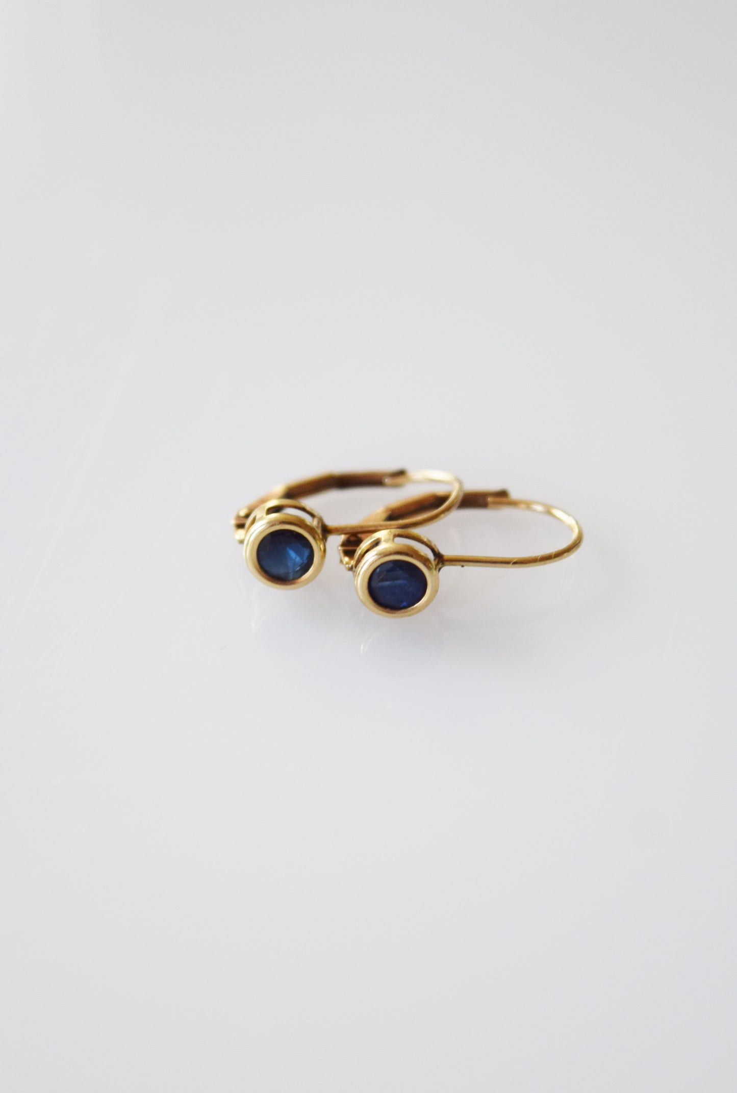 Vintage 10kt Gold and Sapphire Lever Back Earrings