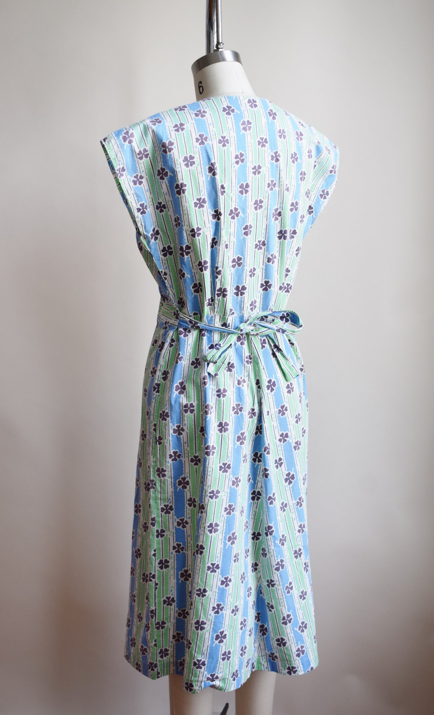 1940s Lucky Clover House Dress | Blue/Green | S/M
