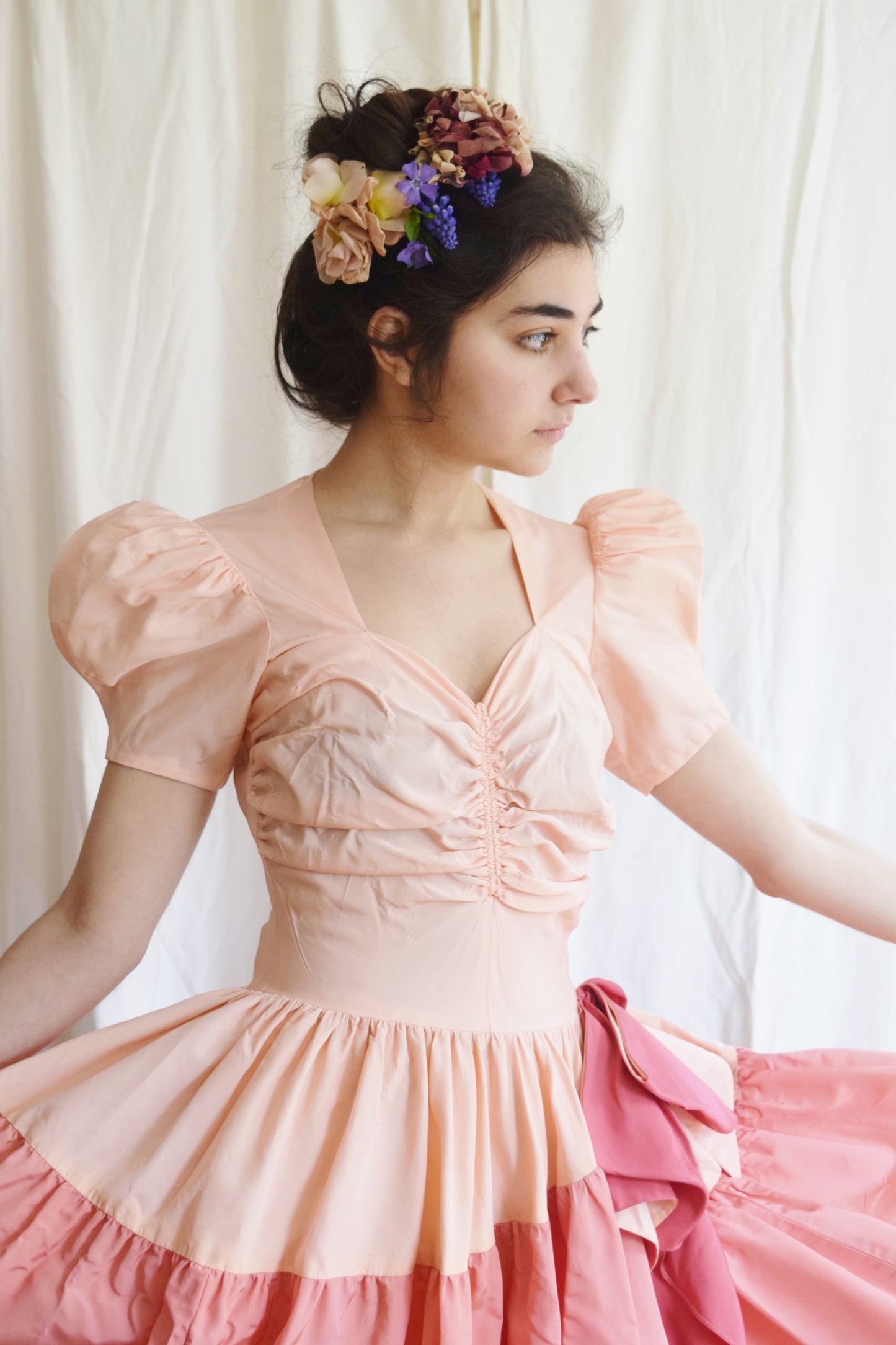 1930s / 1940s Color Block Ombre Pink Gown | c. 1939 Bridesmaids Gown | Vintage Wedding Dress