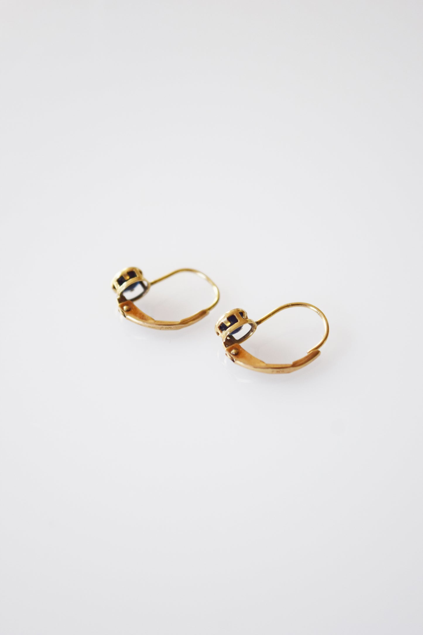 Vintage 10kt Gold and Sapphire Lever Back Earrings