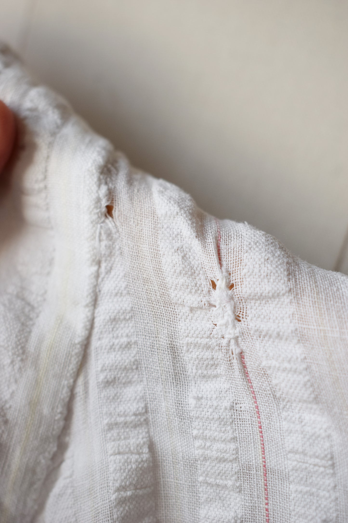 Antique Seersucker Cotton Bishop Sleeve Blouse | XS