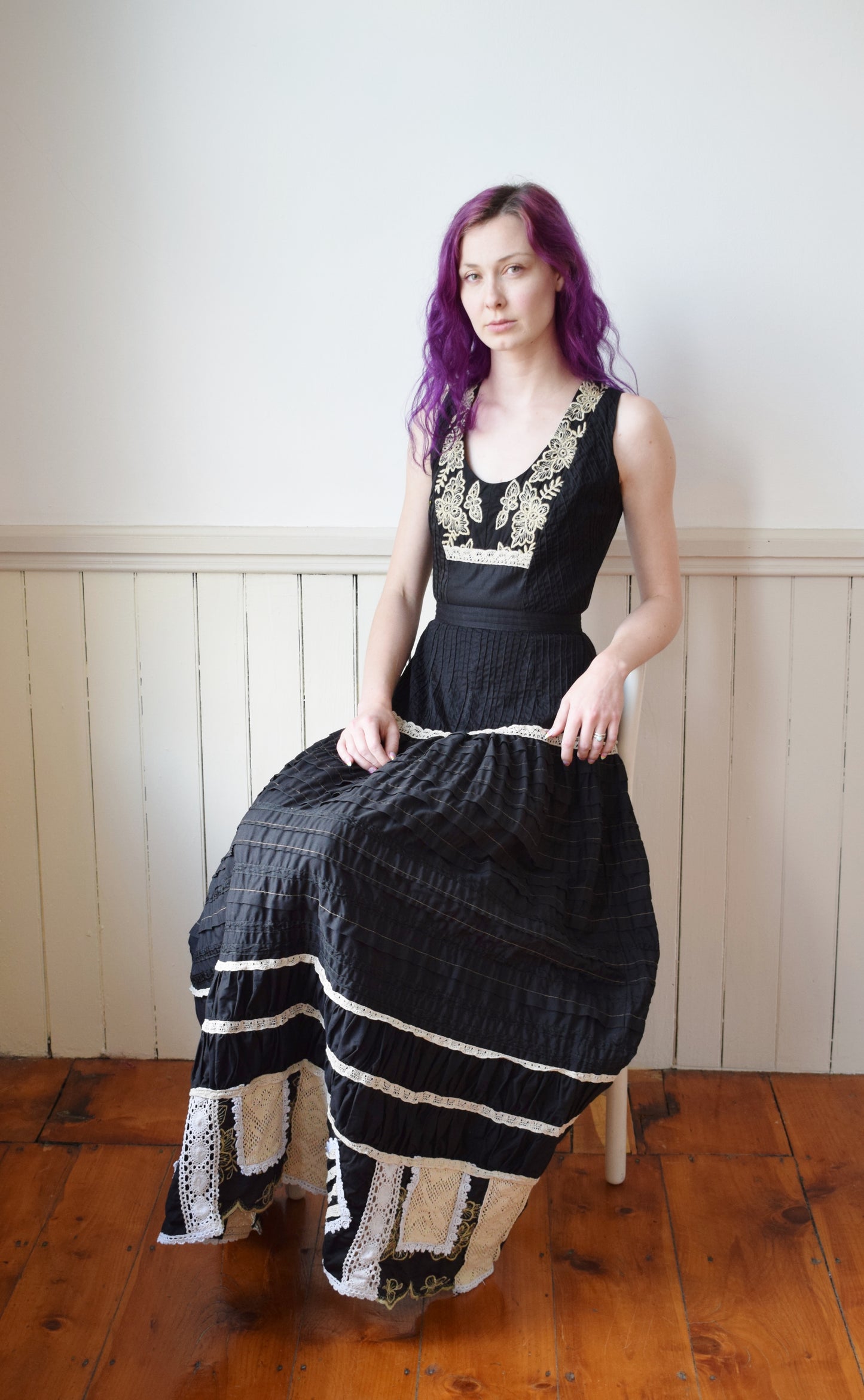 1970s Mexican Cotton Maxi Dress | XS