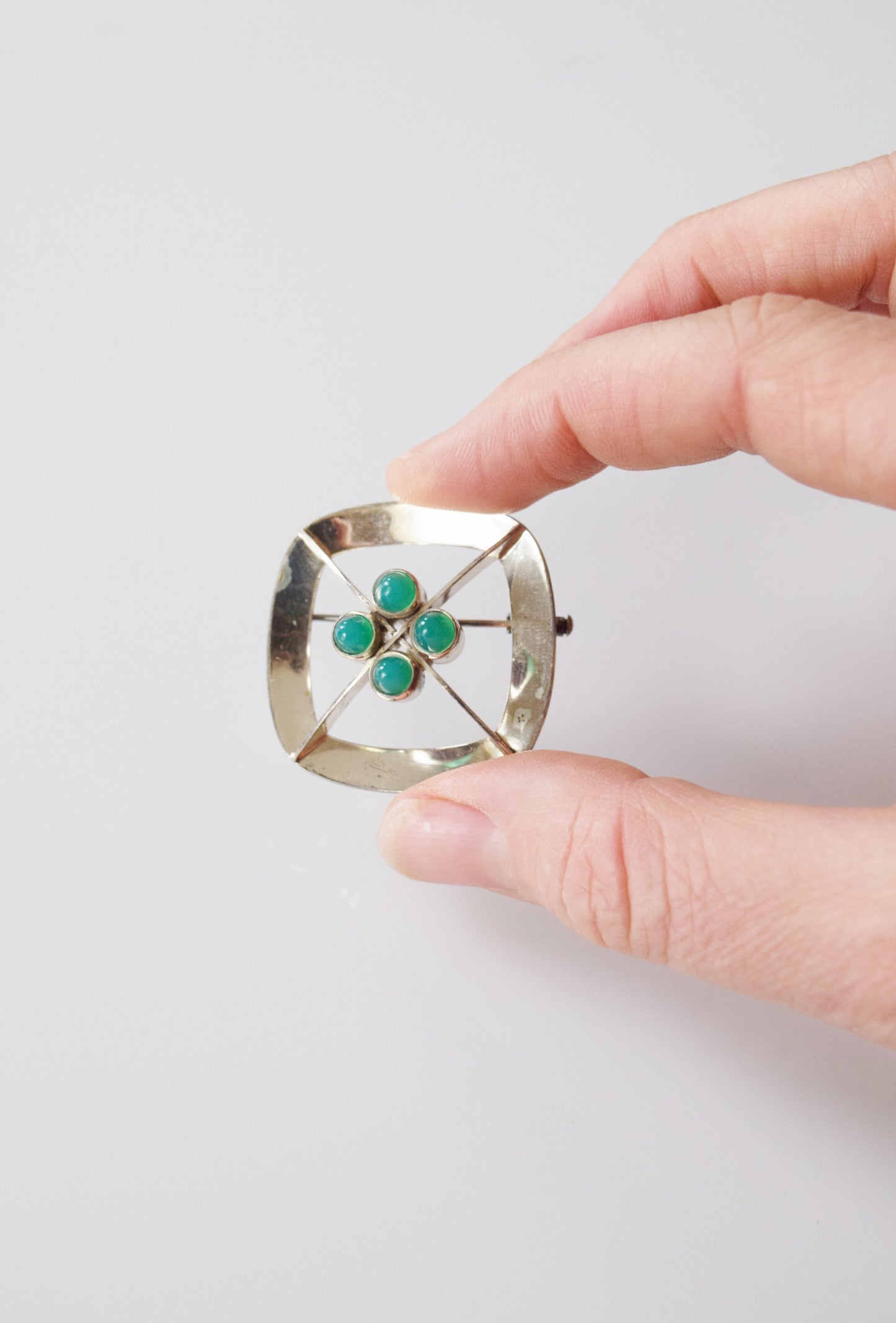 1970s Kultaseppa Solavaara Sterling + Agate Modernist Brooch