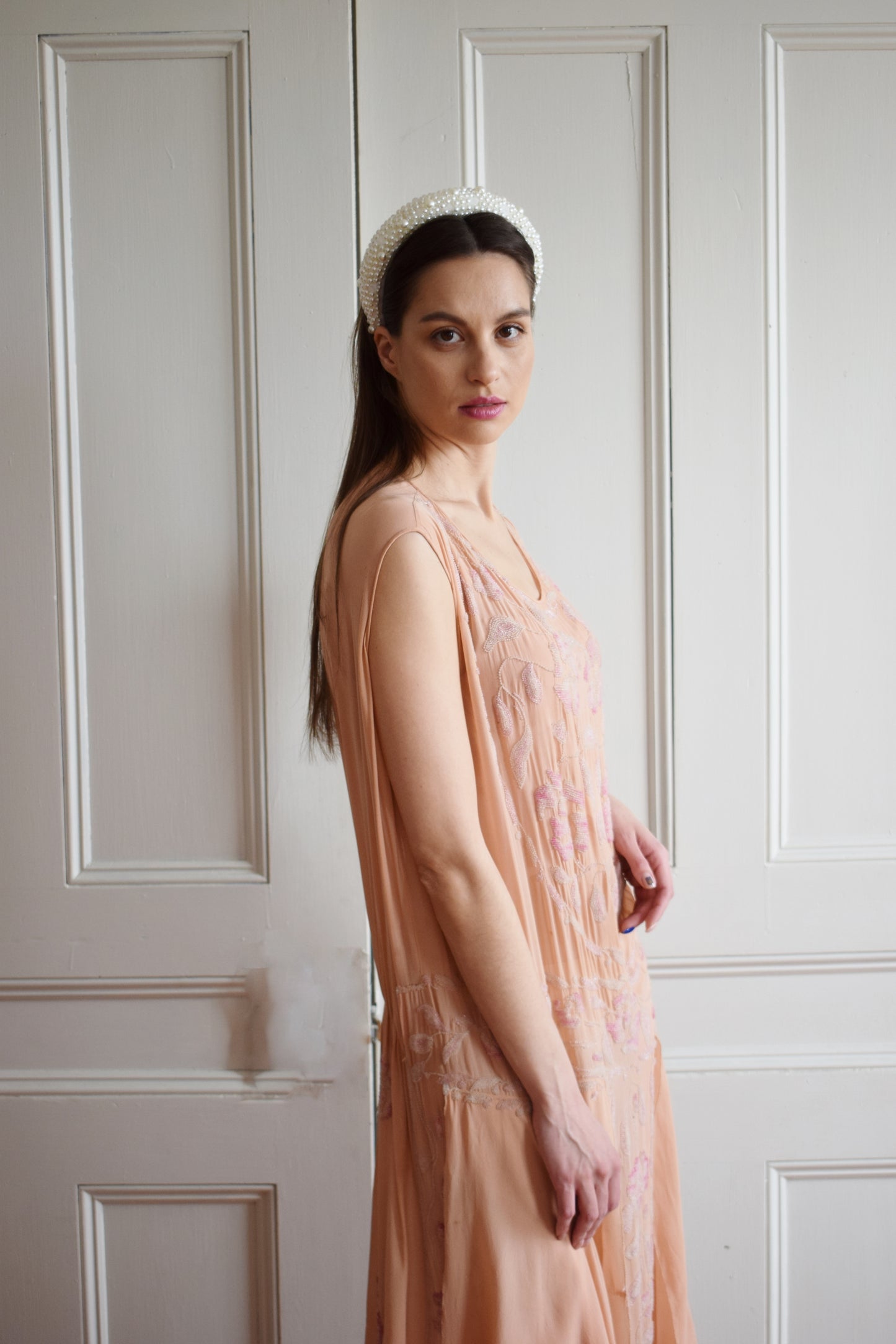 1920s Ballet Pink Beaded Silk Gown | S/M