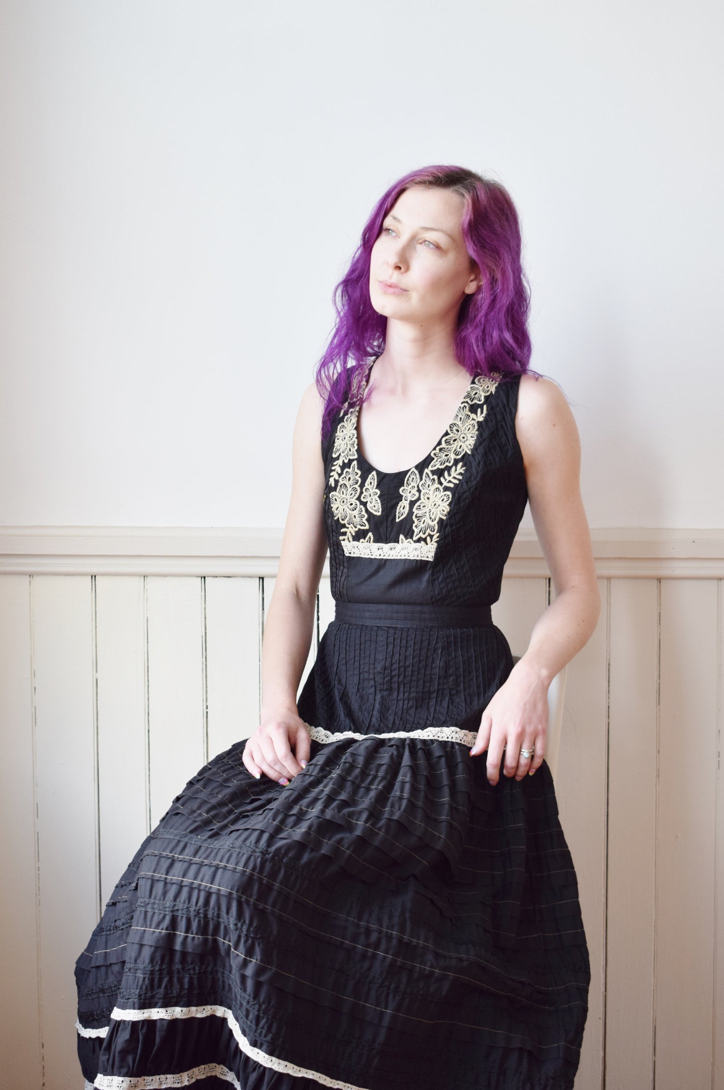 1970s Mexican Cotton Maxi Dress | XS