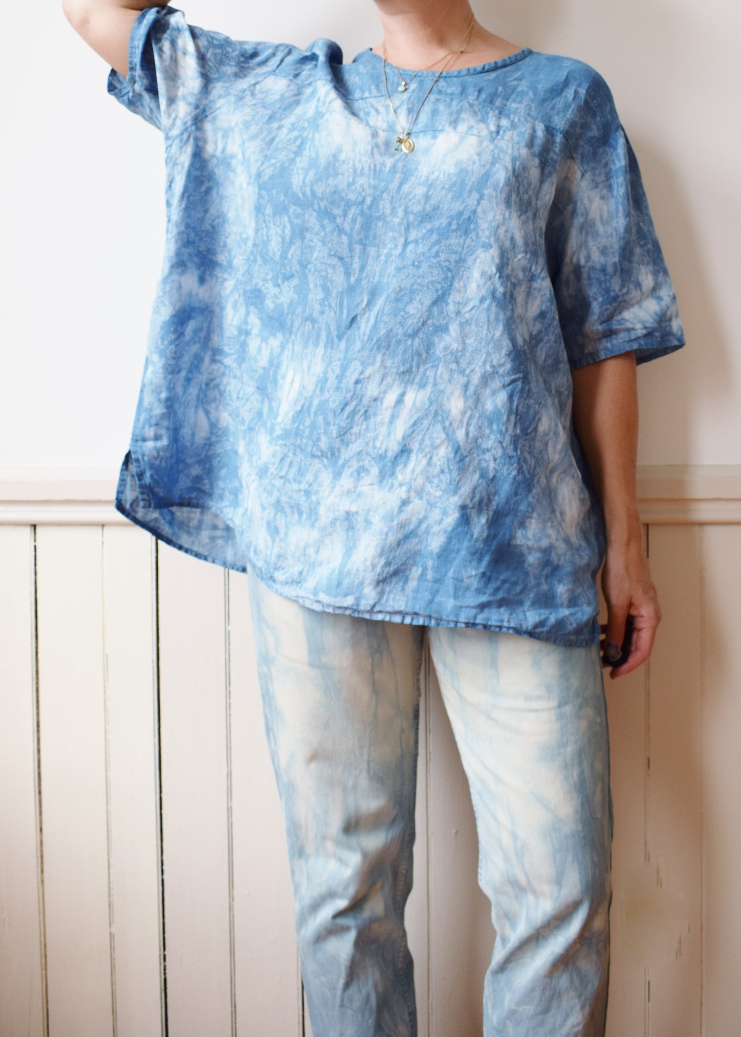 Vintage Boxy Linen Top Dip Dyed in Natural Indigo | XL