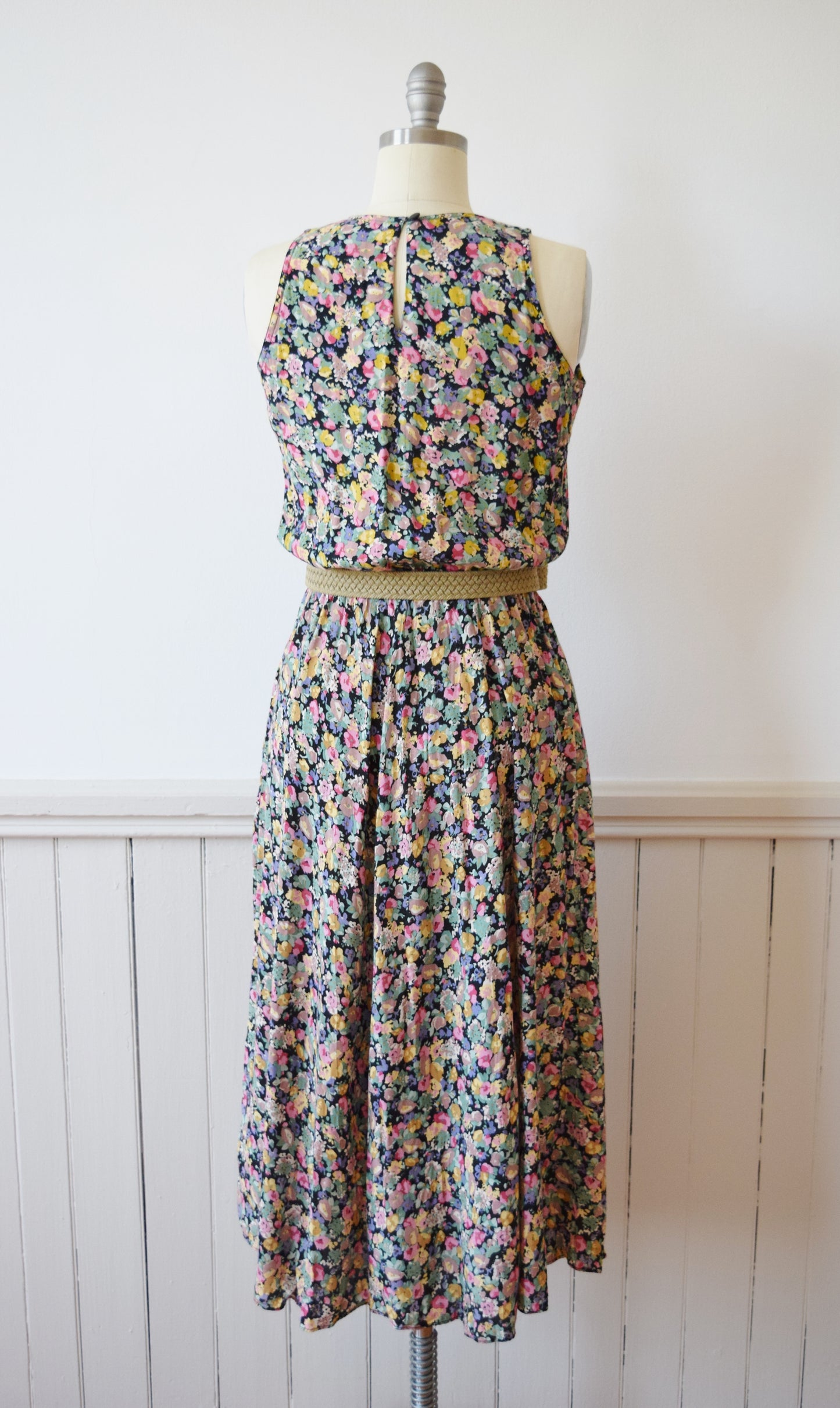 RESERVED 1990s Dark Floral Rayon Sundress