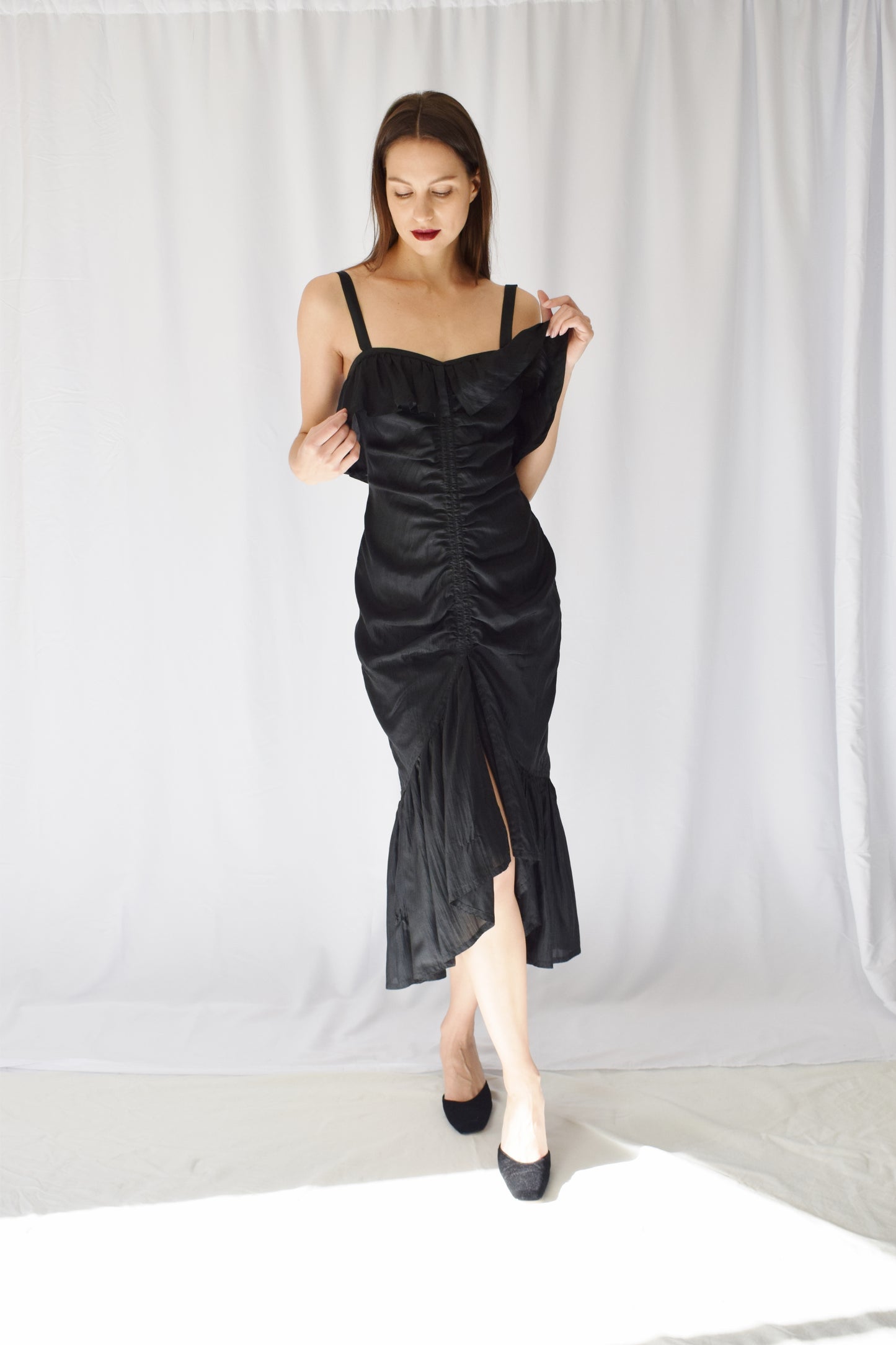 1990s Silk Ruffled Dress by Jil Sander | XS