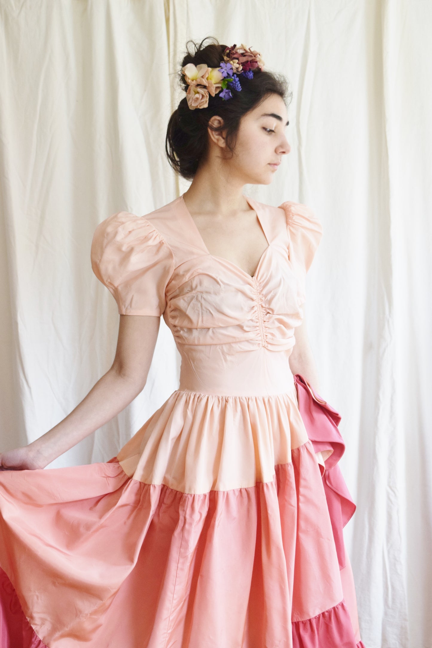 1930s / 1940s Color Block Ombre Pink Gown | c. 1939 Bridesmaids Gown | Vintage Wedding Dress
