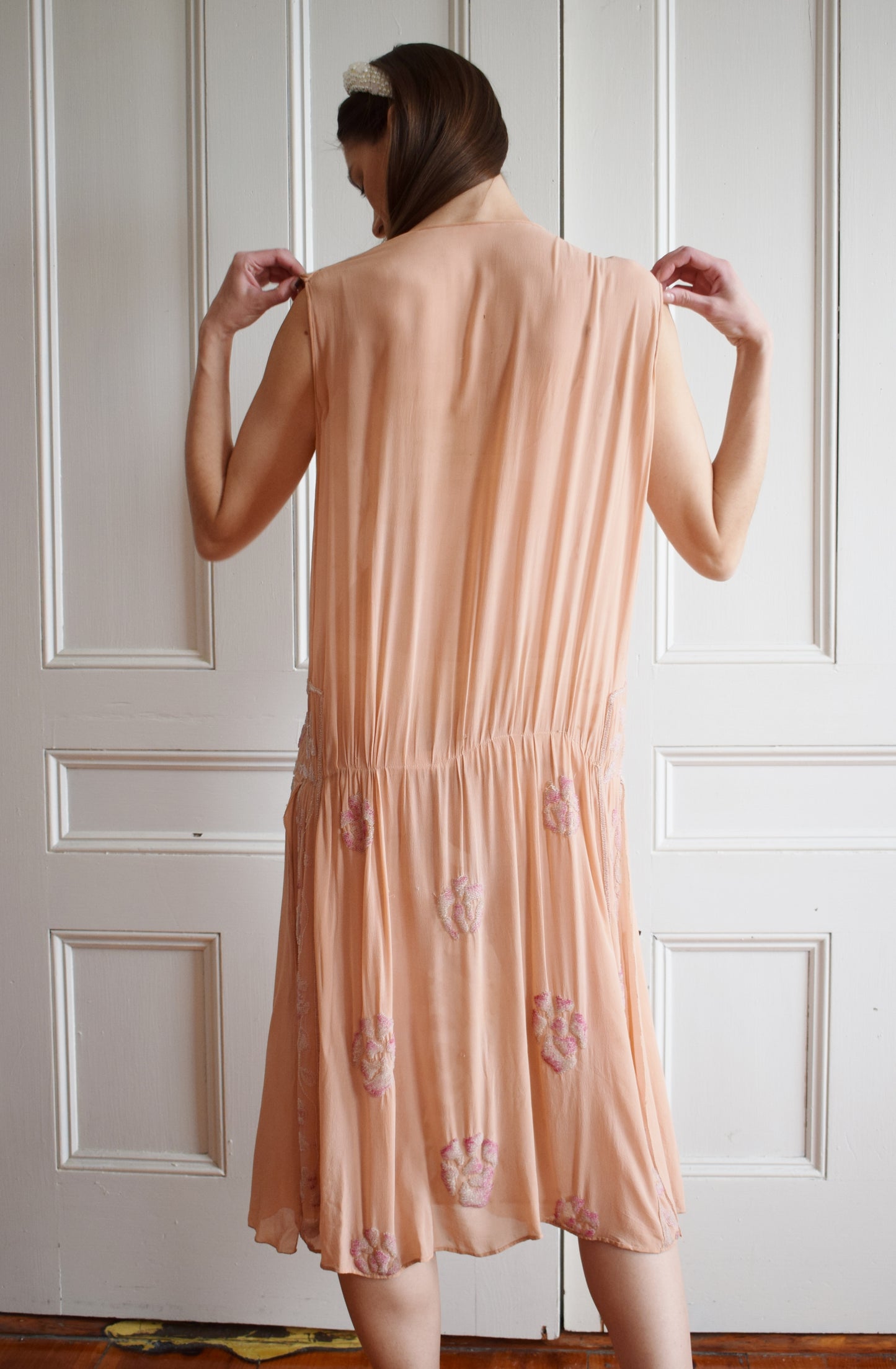 1920s Ballet Pink Beaded Silk Gown | S/M