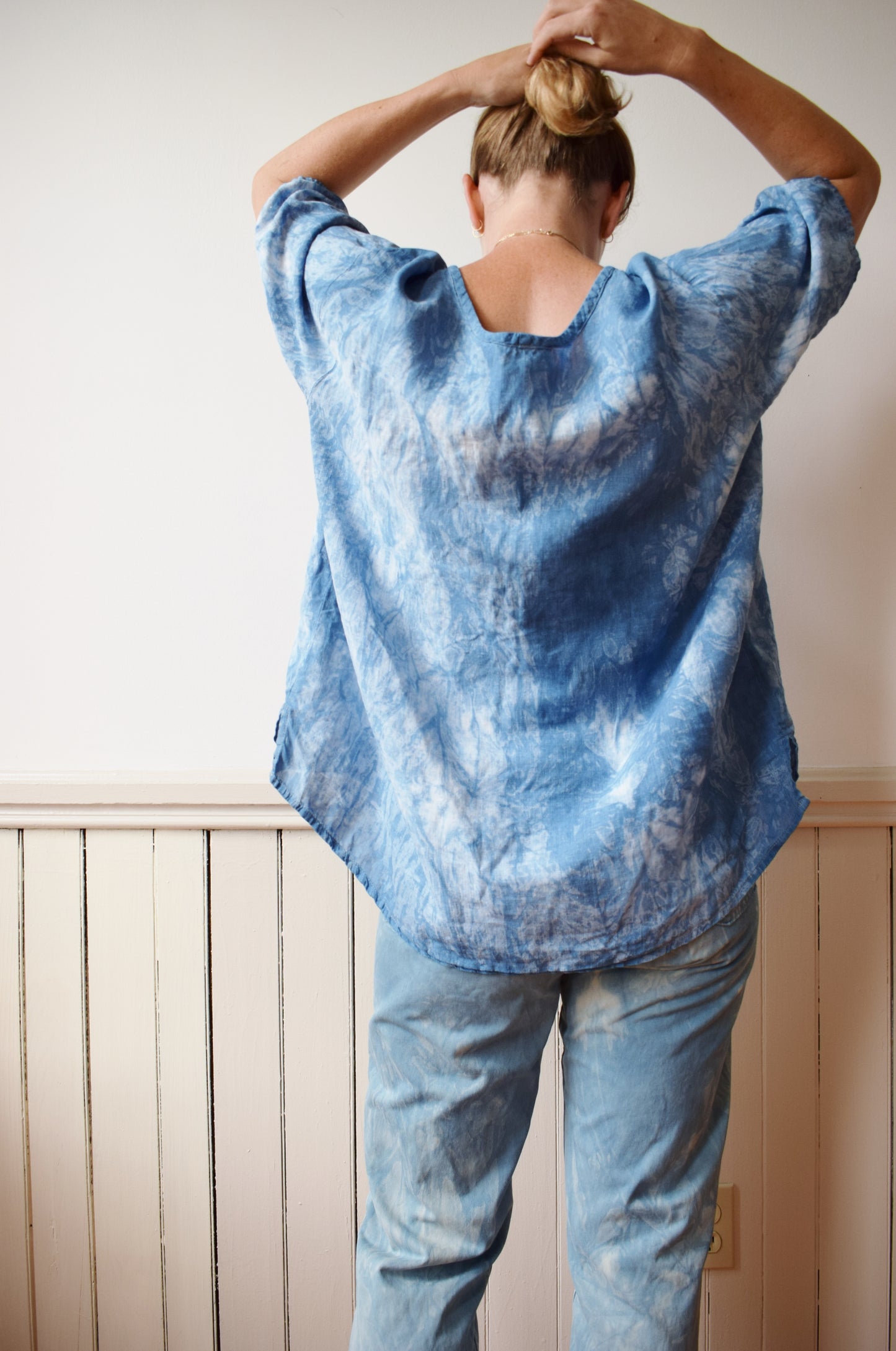 Vintage Boxy Linen Top Dip Dyed in Natural Indigo | XL