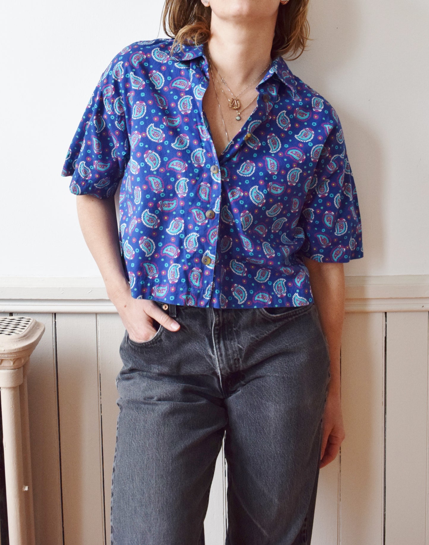 1980s LizSport Paisley Crop Shirt | M