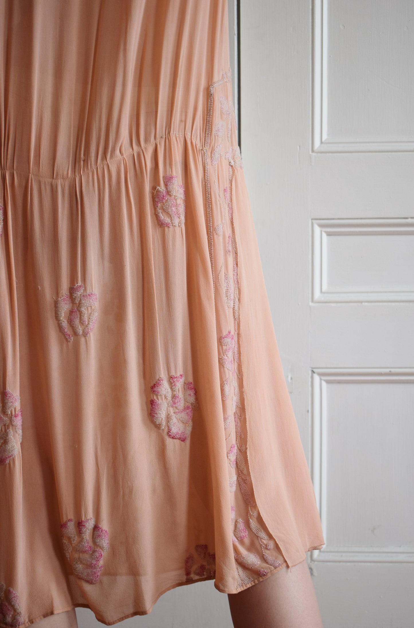 1920s Ballet Pink Beaded Silk Gown | S/M