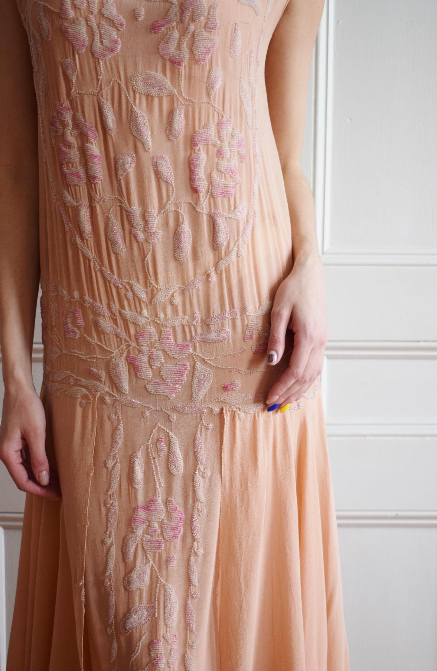 1920s Ballet Pink Beaded Silk Gown | S/M